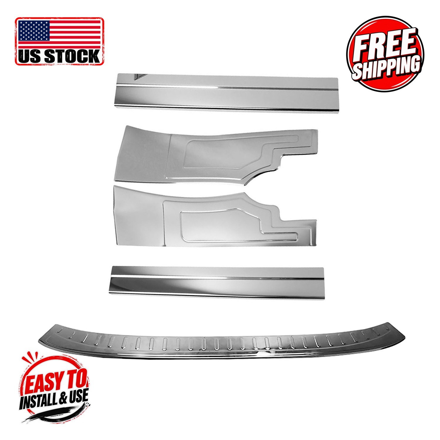 FORD TRANSIT CONNECT 2014- CHROME KIT Door Sill Cover + Rear Bumper Sill Cover