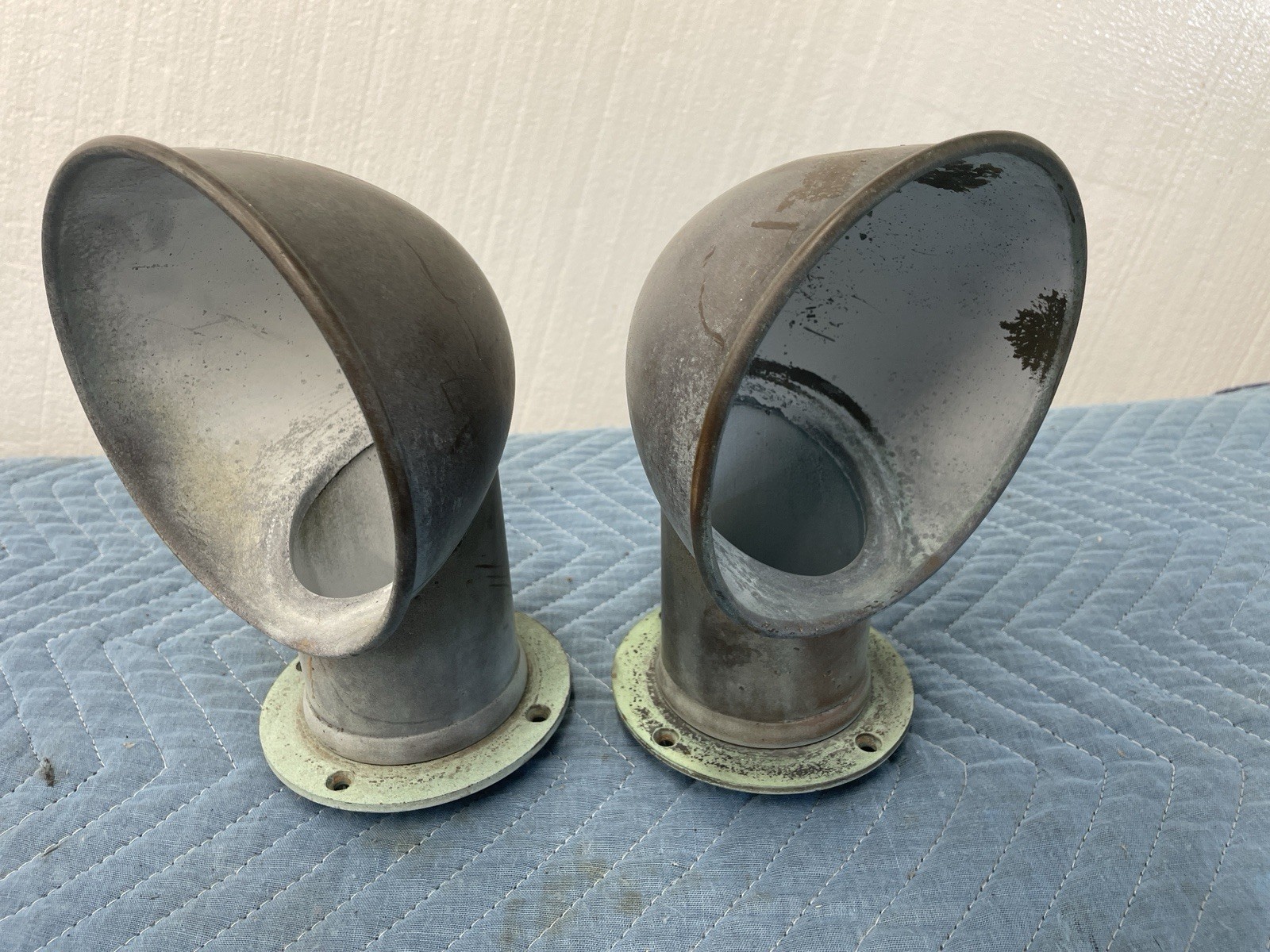 PAIR Vintage Brass Cowl Vent Dorade Set with Deck Plates 3