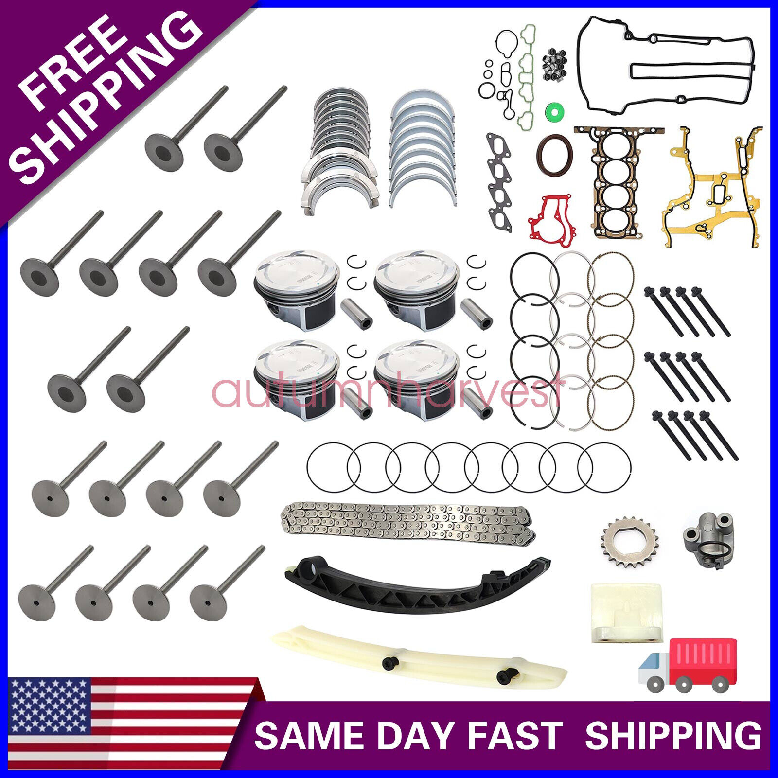 1.4L Engine Rebuild - Gasket Piston Bearing Timing Chain Set For Buick Chevrolet