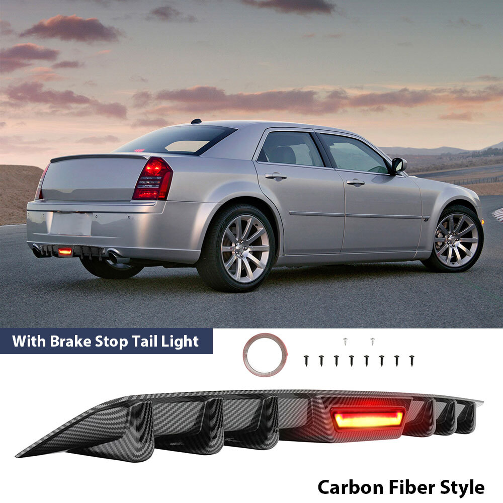 For Chrysler 300C SRT8 Carbon Style Rear Bumper Diffuser w/ LED Brake Tail Light
