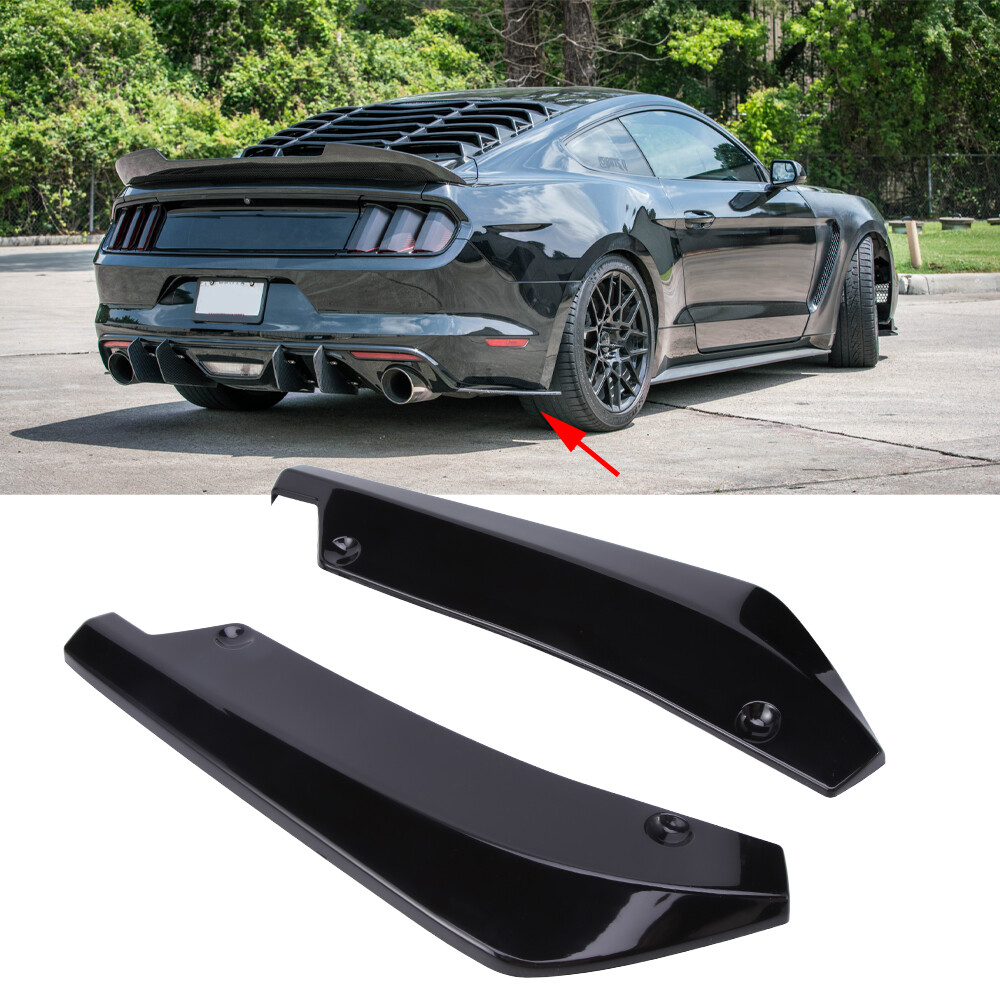 For Ford Mustang 2000-2021 Glossy Black Rear Bumper Splitter Diffuser Canards 2X