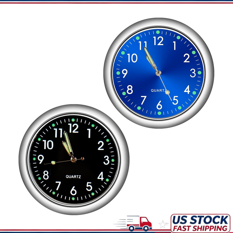 Small Luminous Stick-On Analog Clock Car Dashboard, Tiny Quartz Battery Operated
