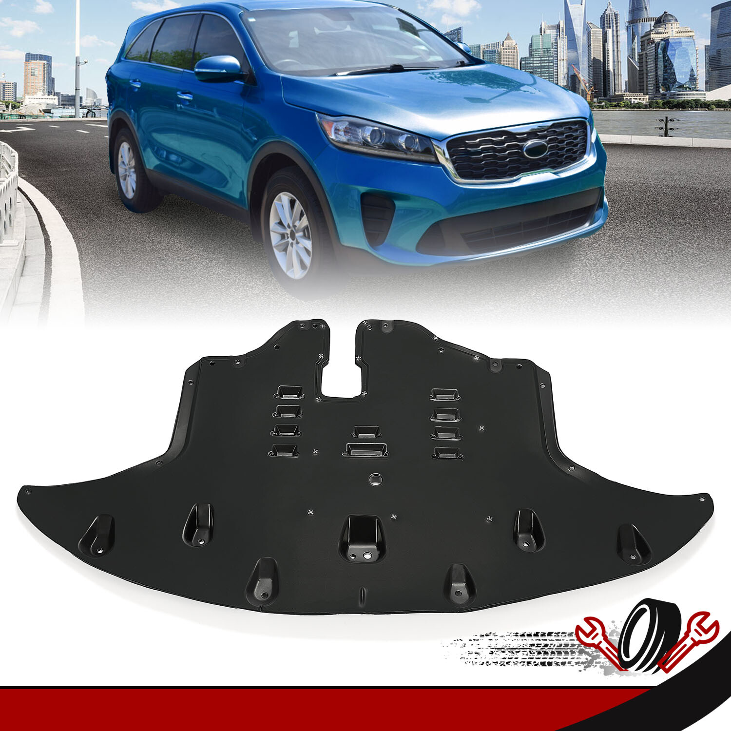 Engine Splash Shields For 2016-2020 Kia Sorento 3.3L With Aluminum Pad Black Engine Splash Shields For 2016-2020 Kia Sorento 3.3L With Aluminum Pad Black
