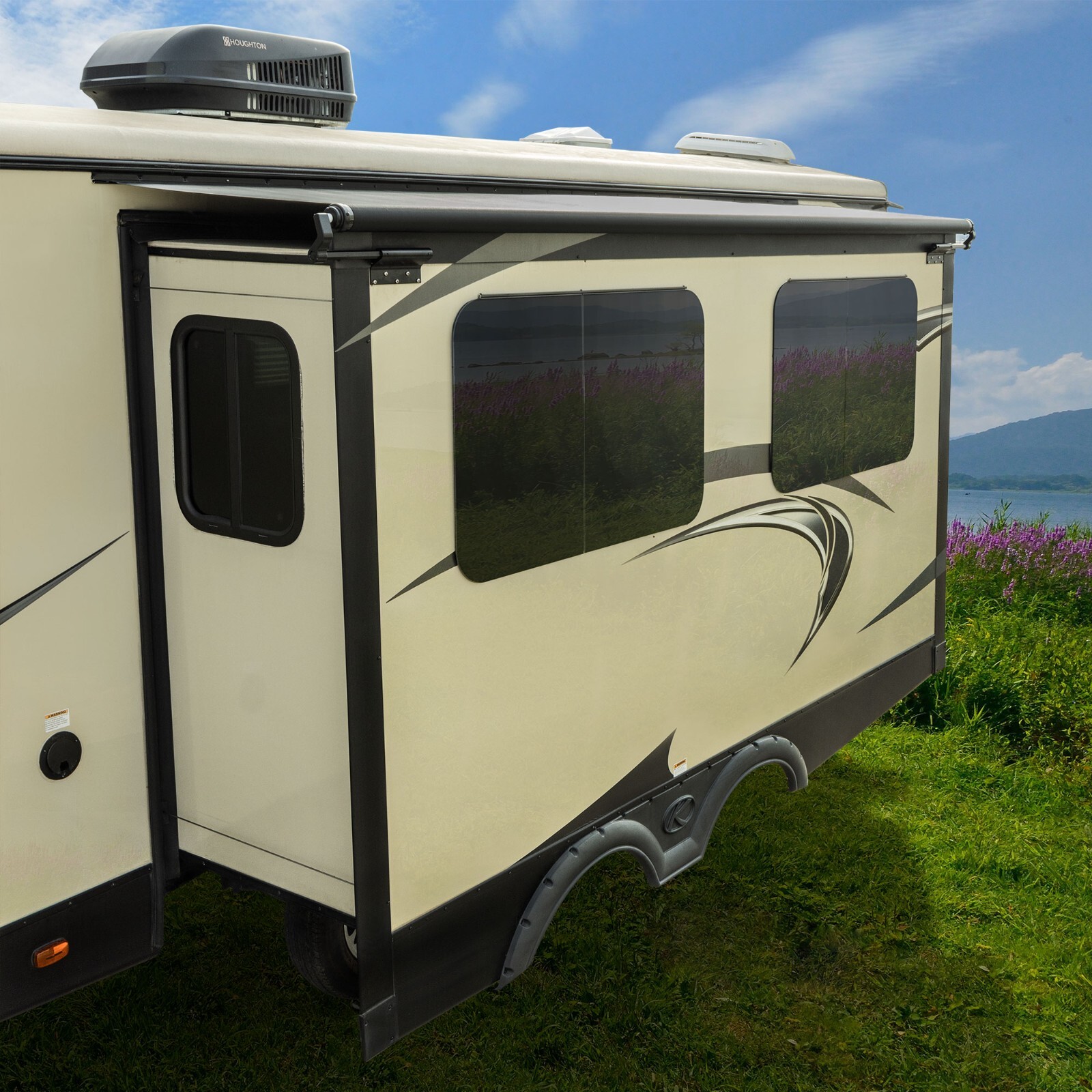 RecPro RV Slide Topper Slideout Awning Assembly in White and Black