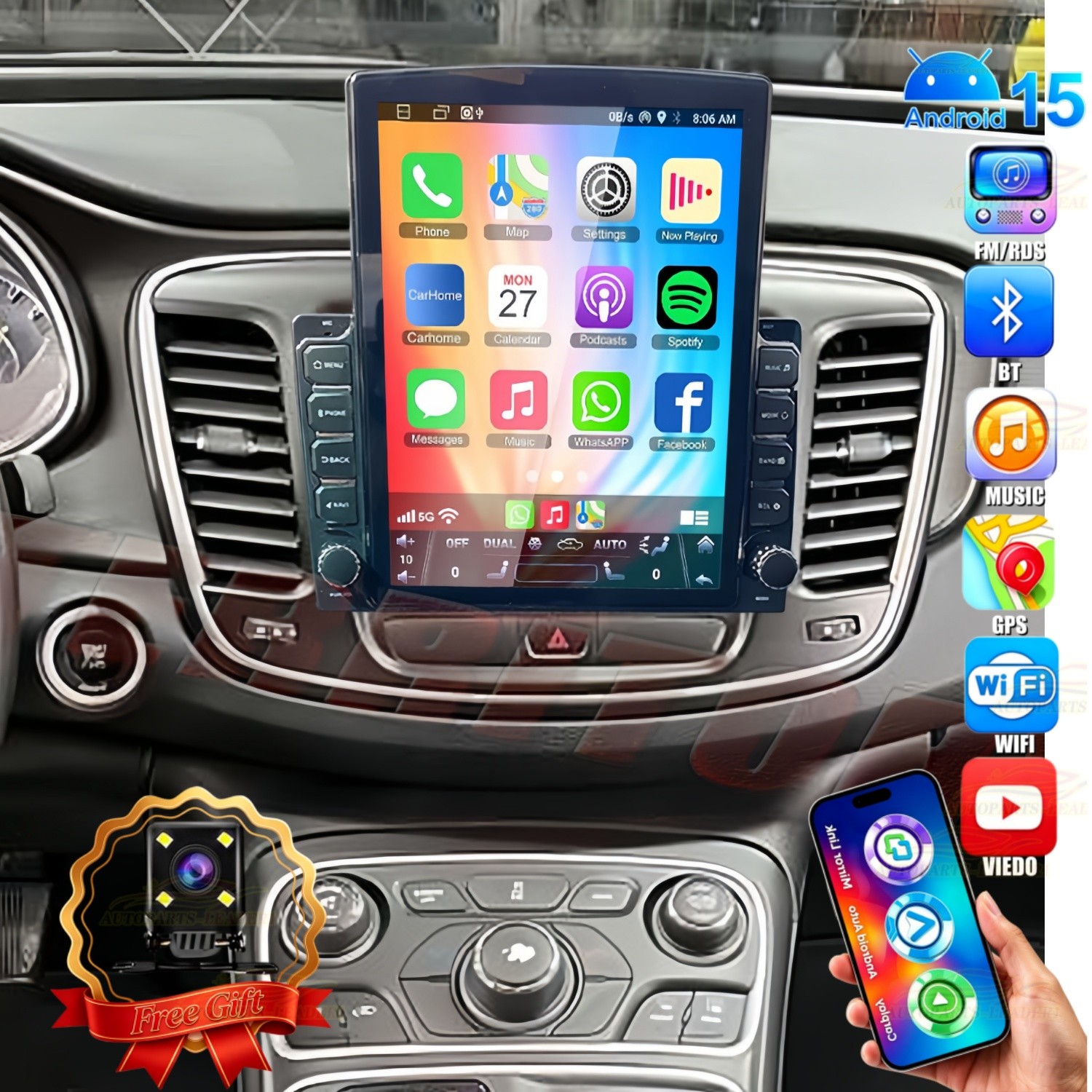 For 2015-19 Chrysler 200 200C 200S 9.7” Carplay Android 15 Car Stereo Radio GPS