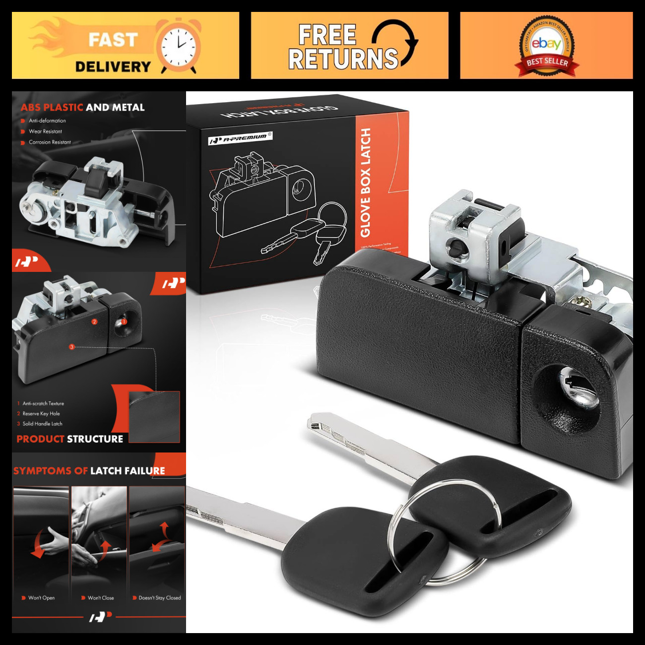 Black Glove Box Handle Latch - Durable, Easy Install, Universal Fit, Car Accesso