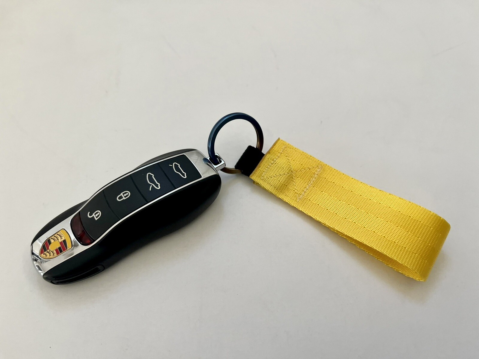 Porsche 911 GT3RS YELLOW MINI Door Pull Style KeyChain Seatbelt strap Titanium