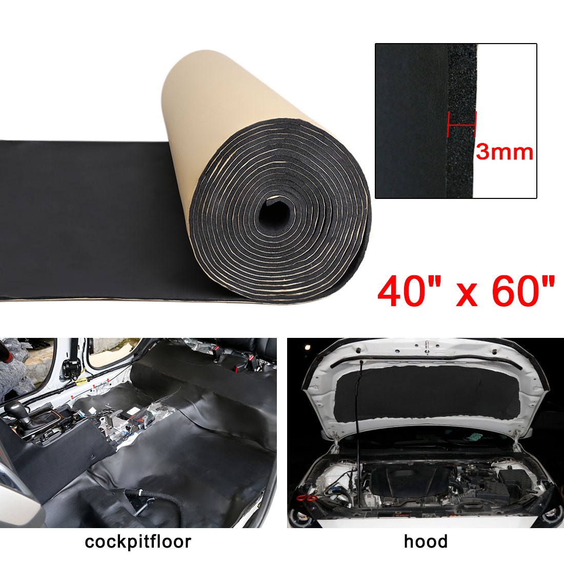 118mil 16.36sqft Car Heat Insulation Foam Sound Deadener Deadening Mat 60\