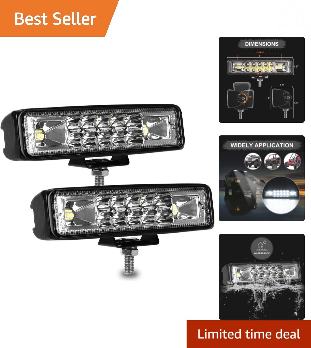 Versatile Waterproof LED Pods Light Bar - Ideal for 12V/24V Trucks, Cars & Boats