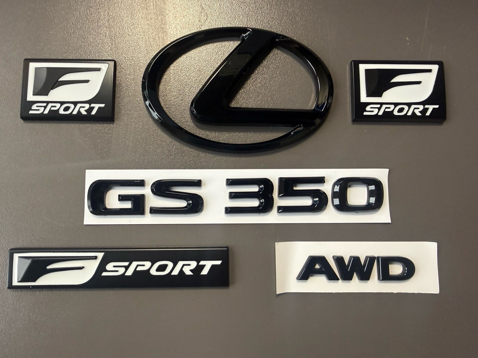 Gloss Black Emblem Badge Logo Trunk & Fender kit fits Lexus GS350 2013 to 2020