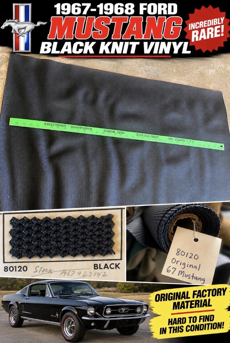 1967–1968 FORD MUSTANG 🐴ORIGINAL OEM BLACK KNIT VINYL  NOS Very RARE #80120