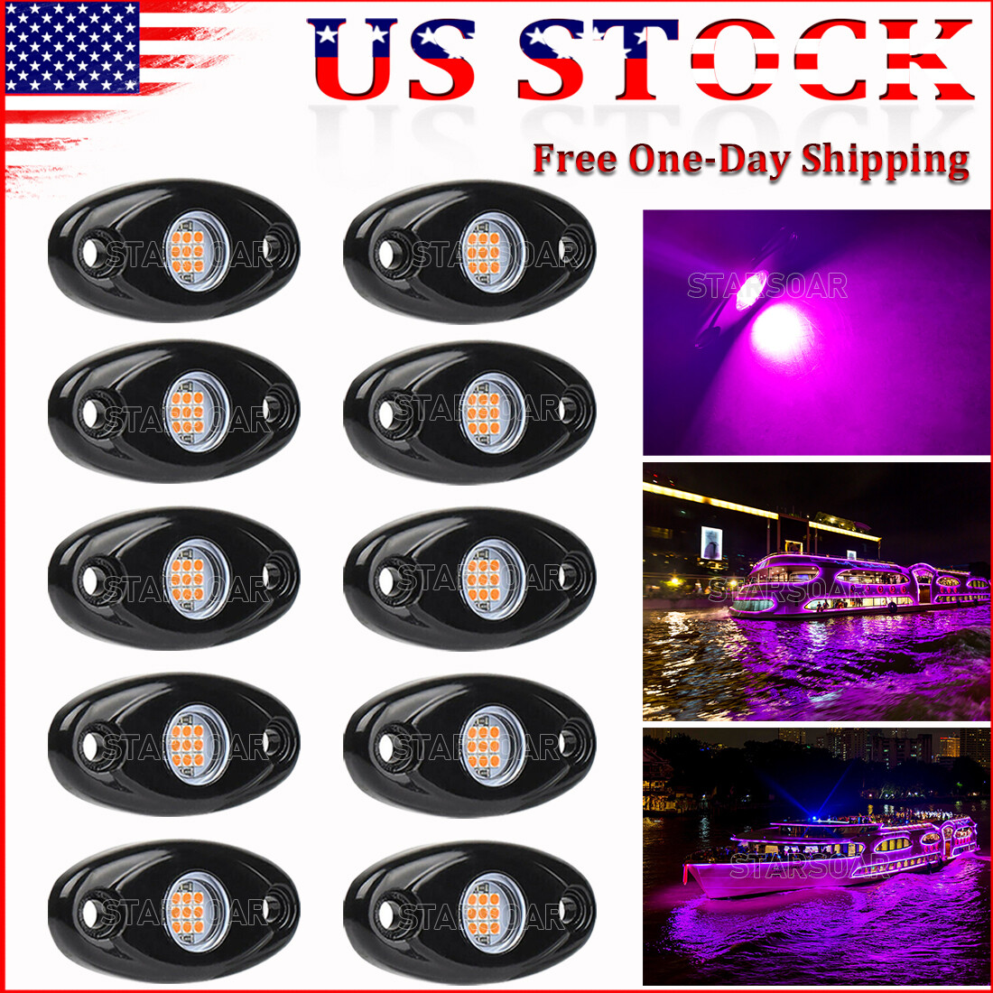 10x Marine Boat Deck Courtesy Light Purple LED Stair Garden Underwater Lights 9W