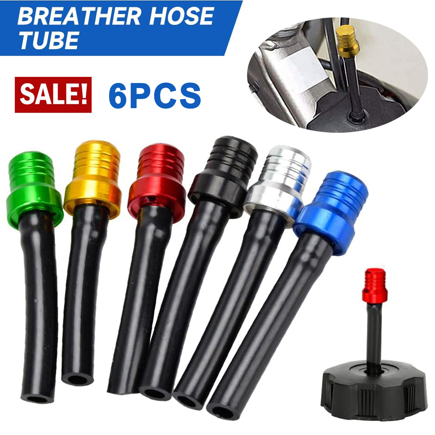 6PC Motorcycle Gas CAP VENT Tank Fuel Air Breather Valve Hose Tube Dirt Bike ATV