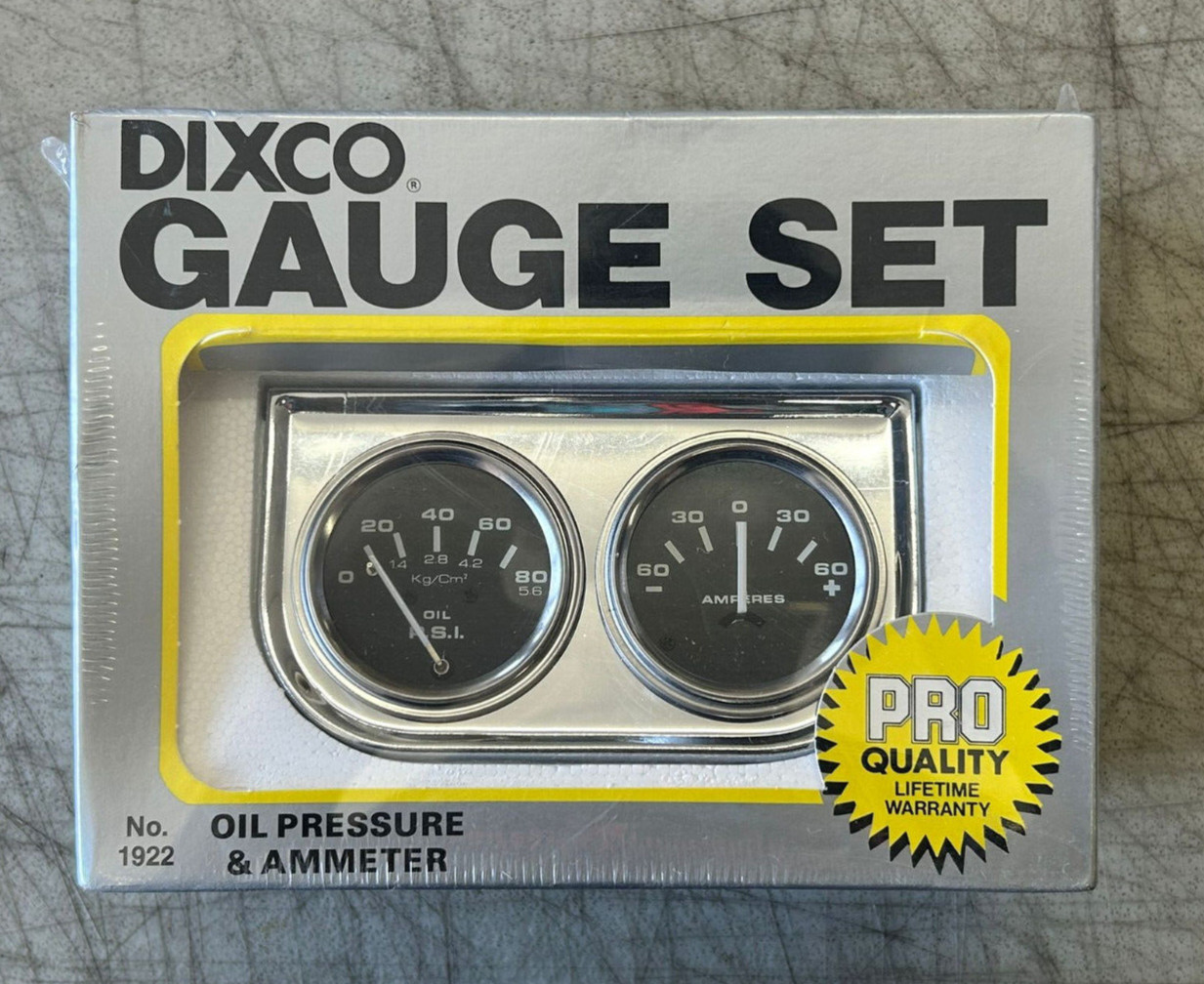 NOS Dixco Chromme Dual Gauge Oil Pressure & Ammeter W/Dual Bezel Model #1922 NOS Dixco Chromme Dual Gauge Oil Pressure & Ammeter W/Dual Bezel Model #1922
