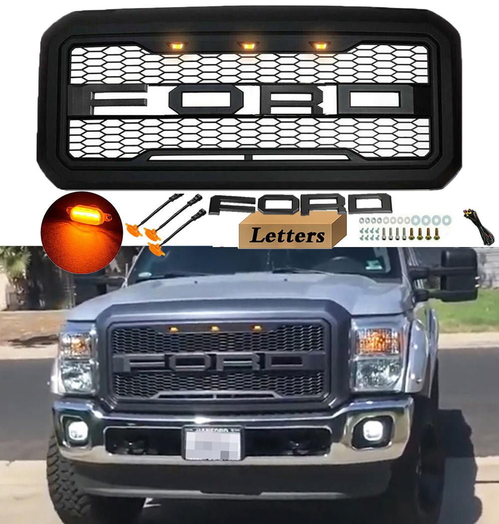 Grille W/Letter For 2011-2016 Ford F250 F350 Super Duty Grill Raptor Style Black