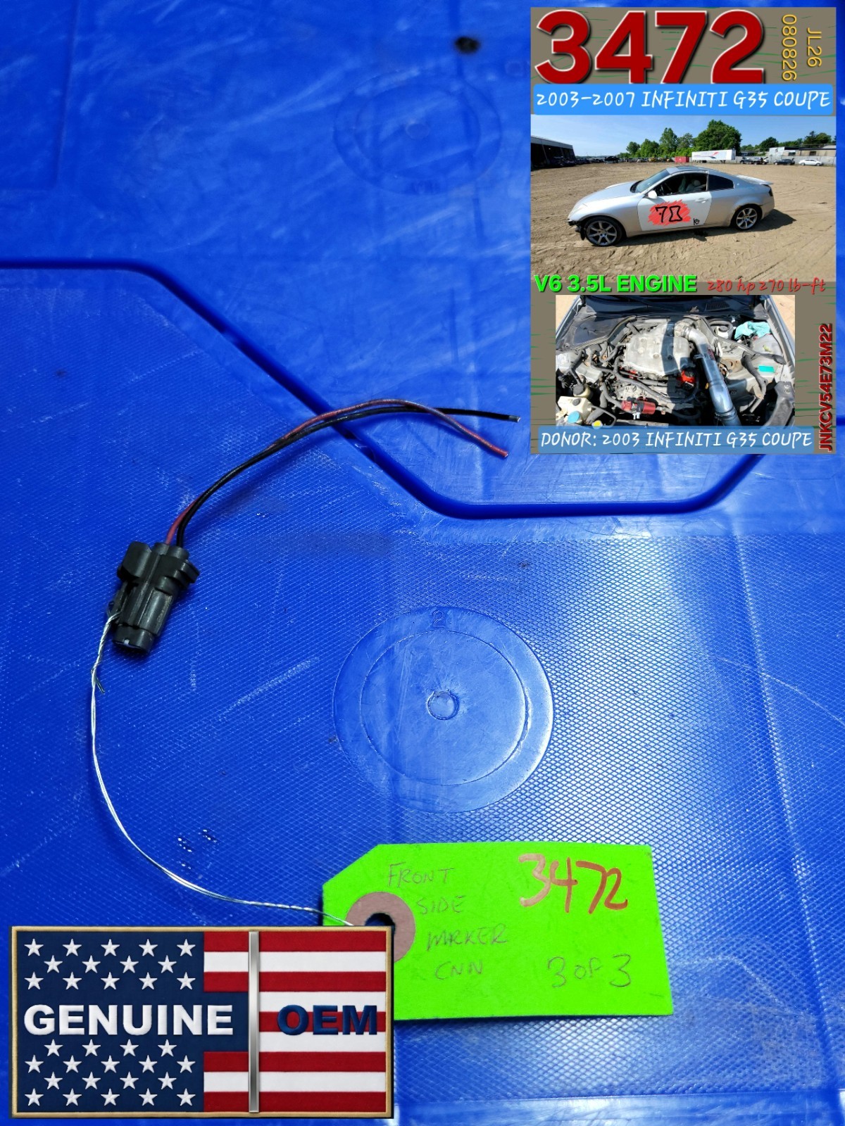 ✅03-07 INFINITI G35 COUPE Front Park Light Sidemarker Connector Plug Pigtail OEM ✅03-07 INFINITI G35 COUPE Front Park Light Sidemarker Connector Plug Pigtail OEM