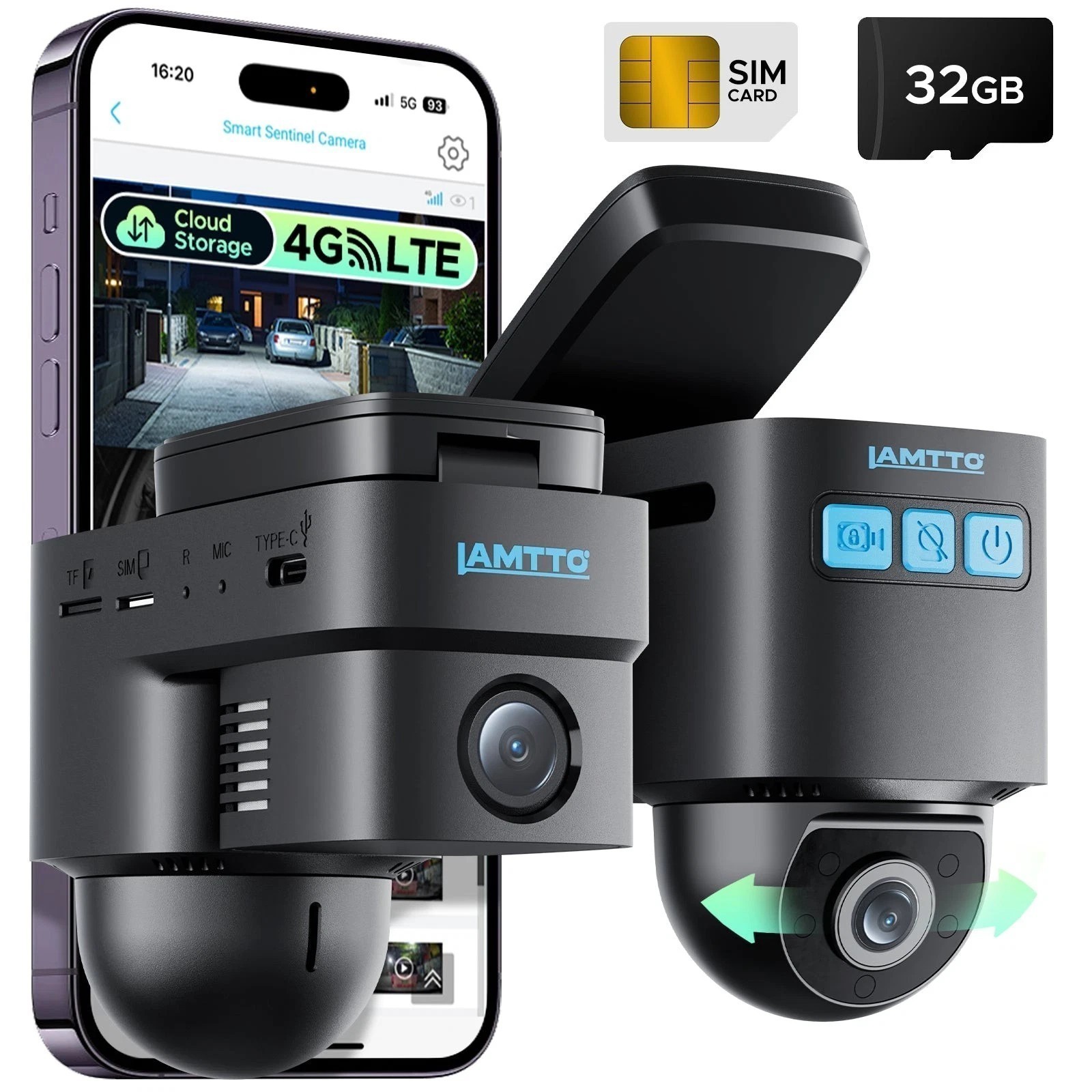 4G Dash Cam GPS Tracking Remote View Dual Camera Front Inside 1080P HD Parking