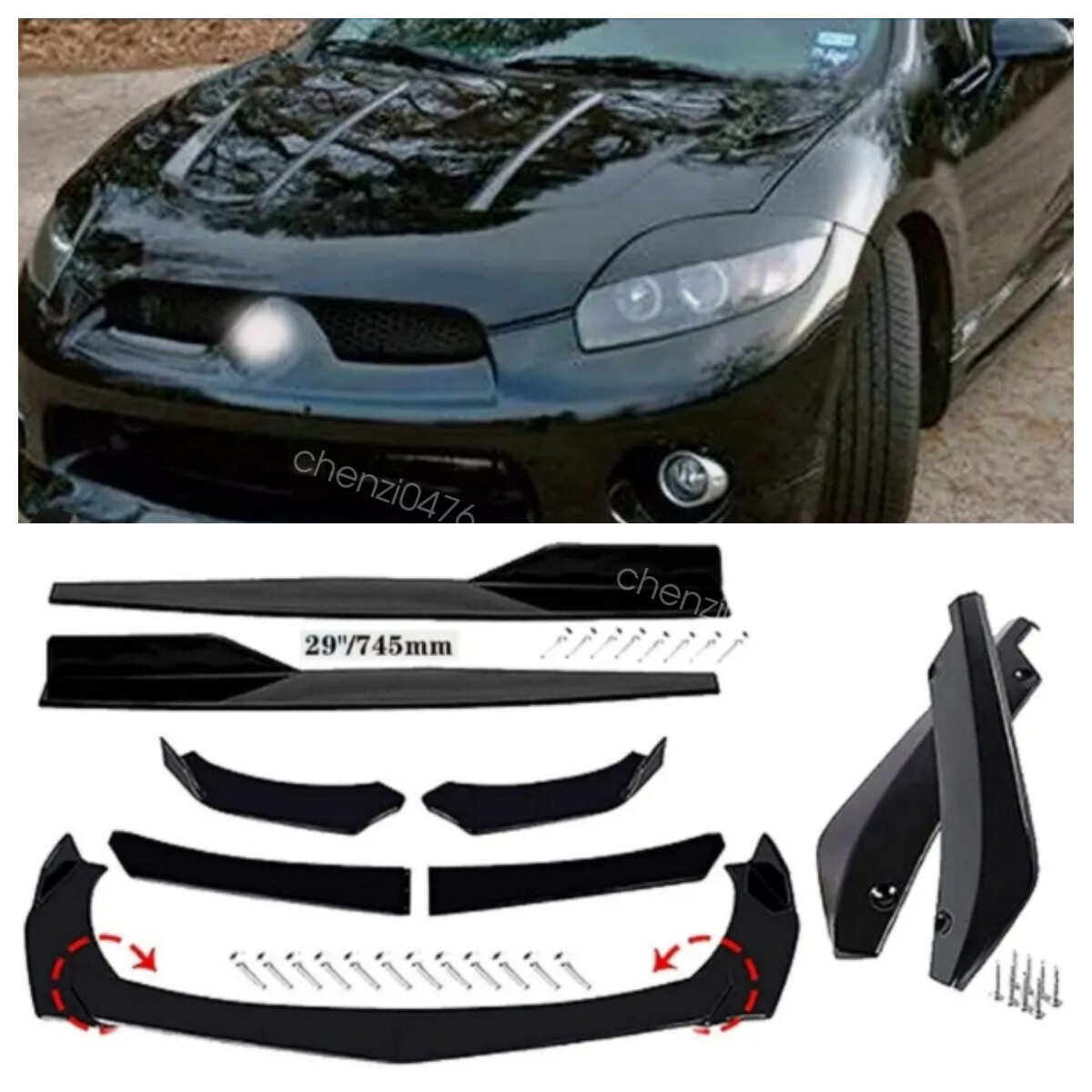 For Mitsubishi Eclipse GT Front Rear Bumper Lip Spoiler Splitter  Kit Side Skirt