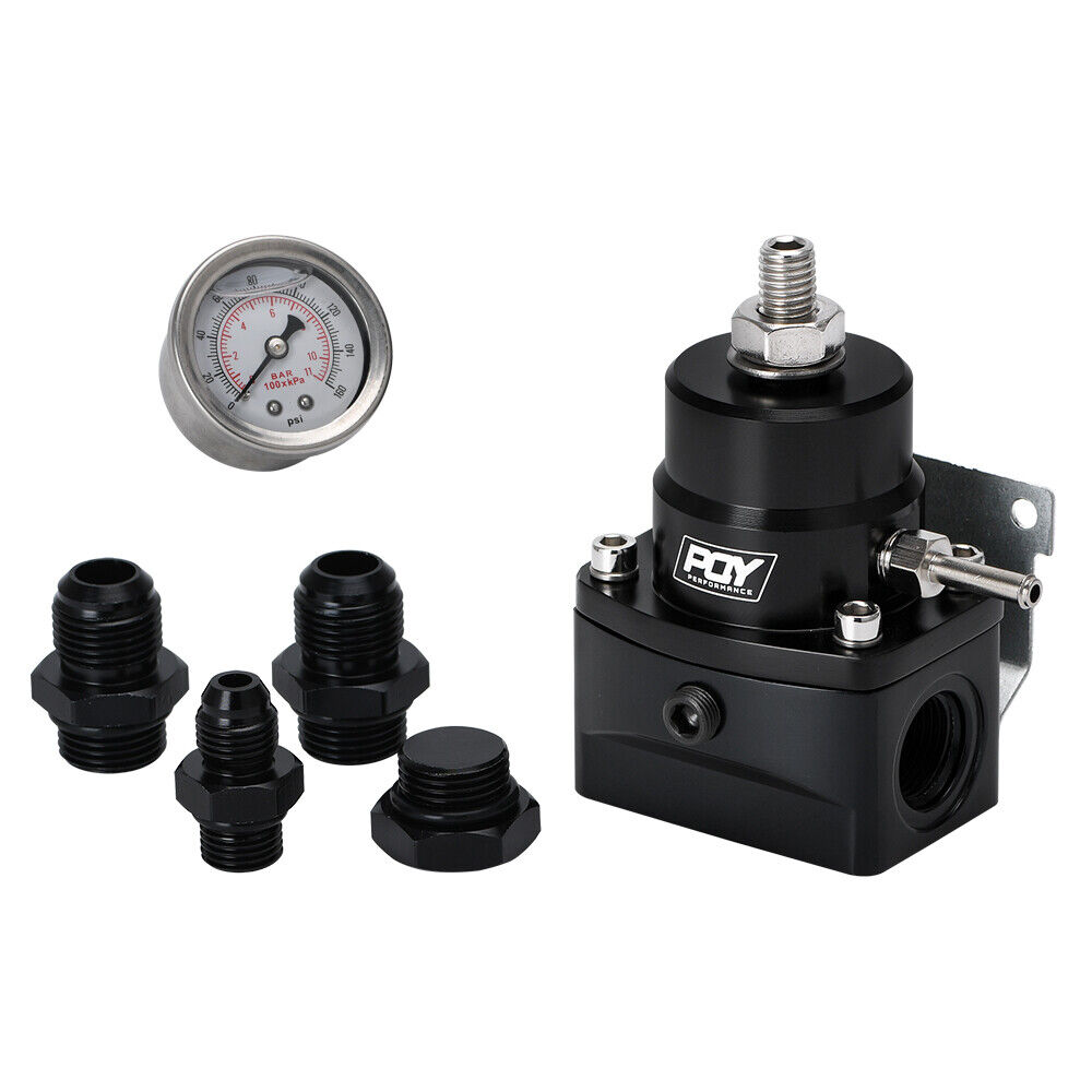 Black AN8/8/6 Fuel Inject Pressure regulator Kit With Oil 0-160psi Gauge 8AN