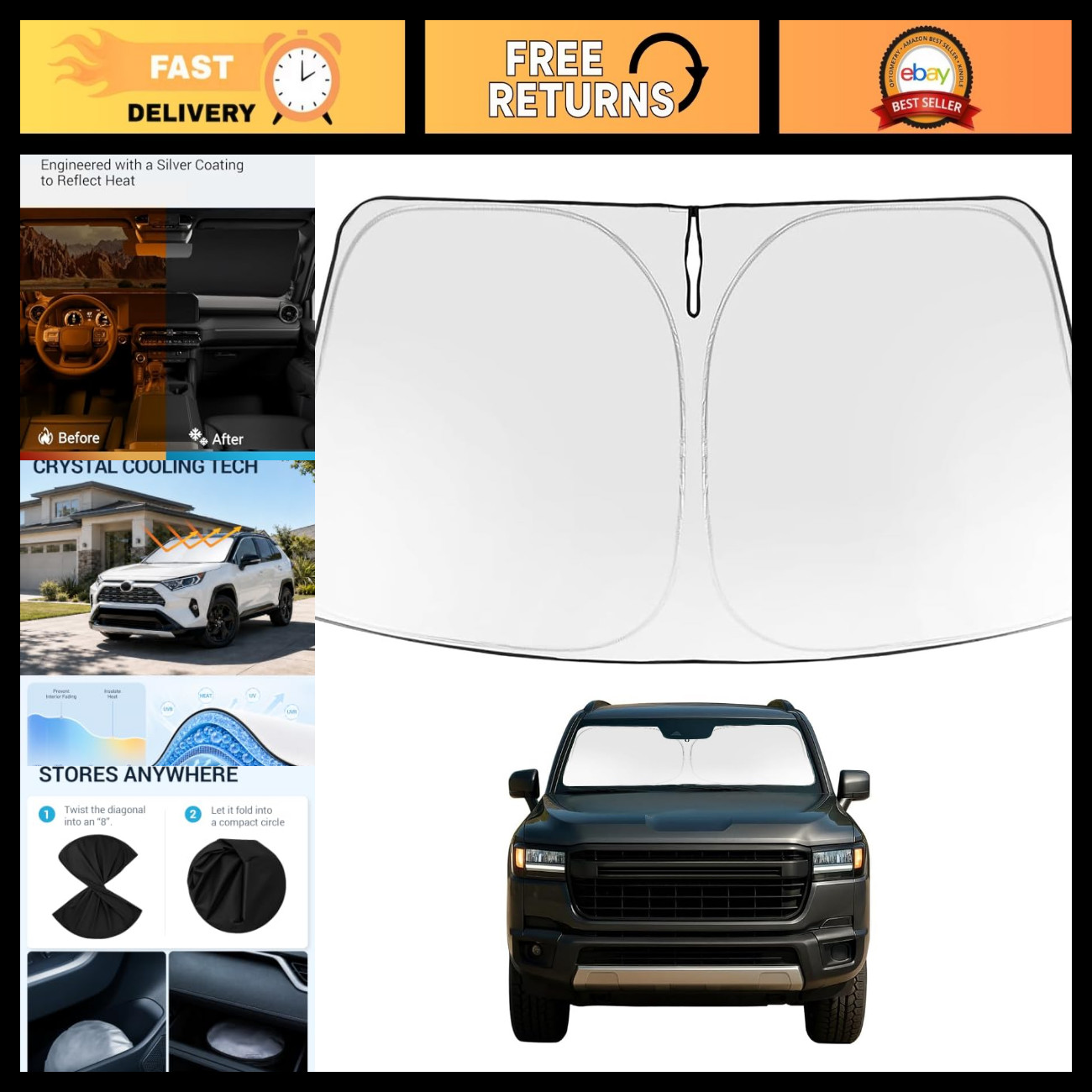 Custom Fit Windshield Sun Shade for 2024-2026 Toyota Land Cruiser - UV Protectio