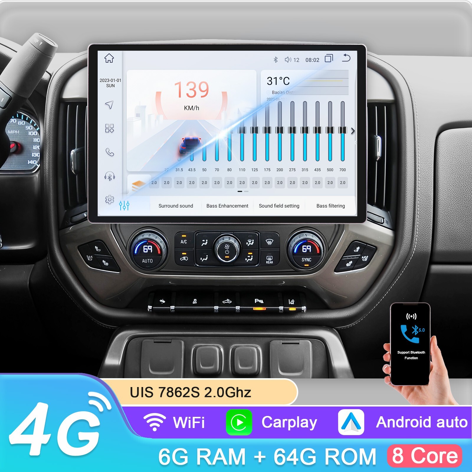 6+64GB For Chevrolet Silverado GMC Sierra Android 13.1\