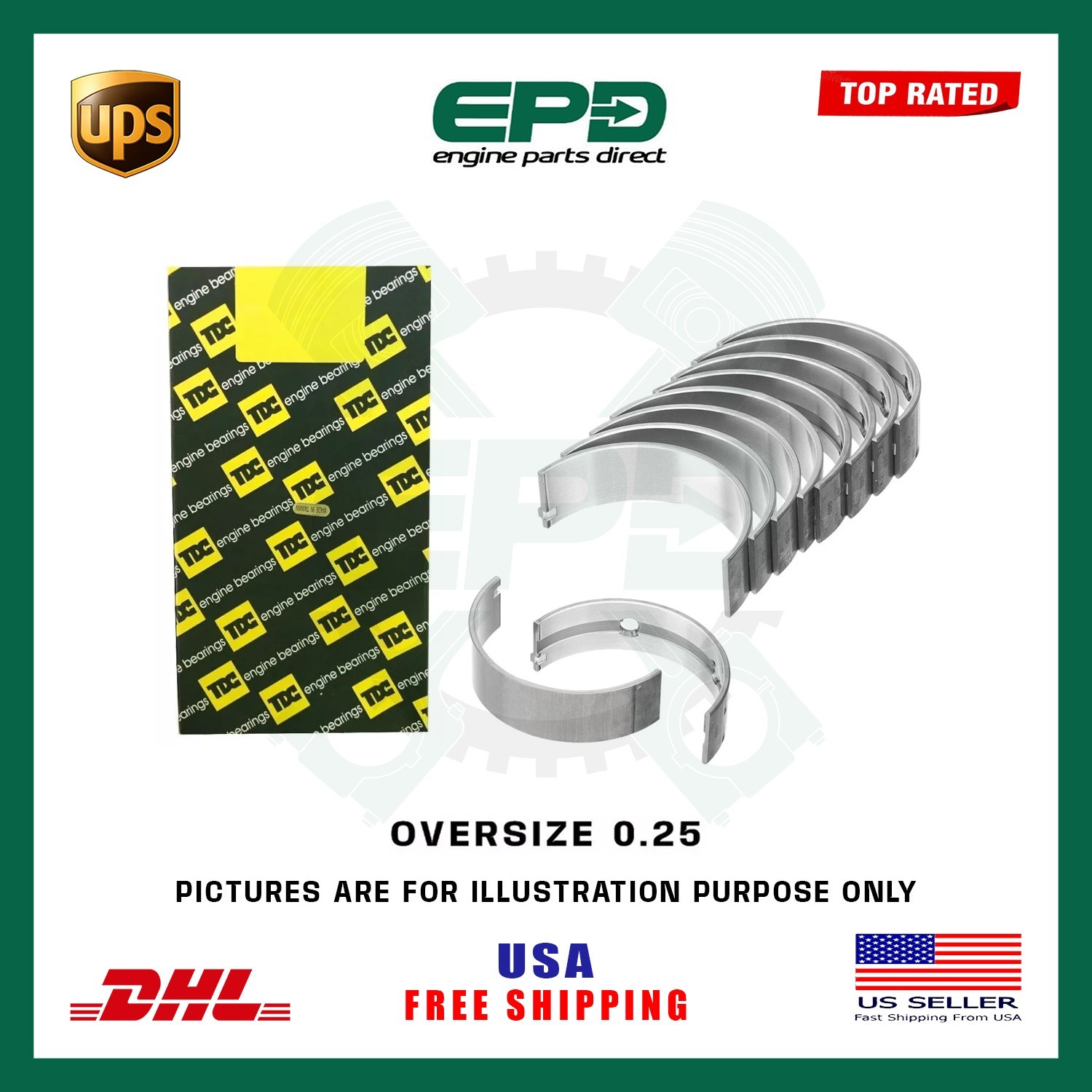 Main Crankshaft Bearings 0.25 for Hyundai Kia 2.0L, 2.4L G4KC G4KE G4KD Petrol