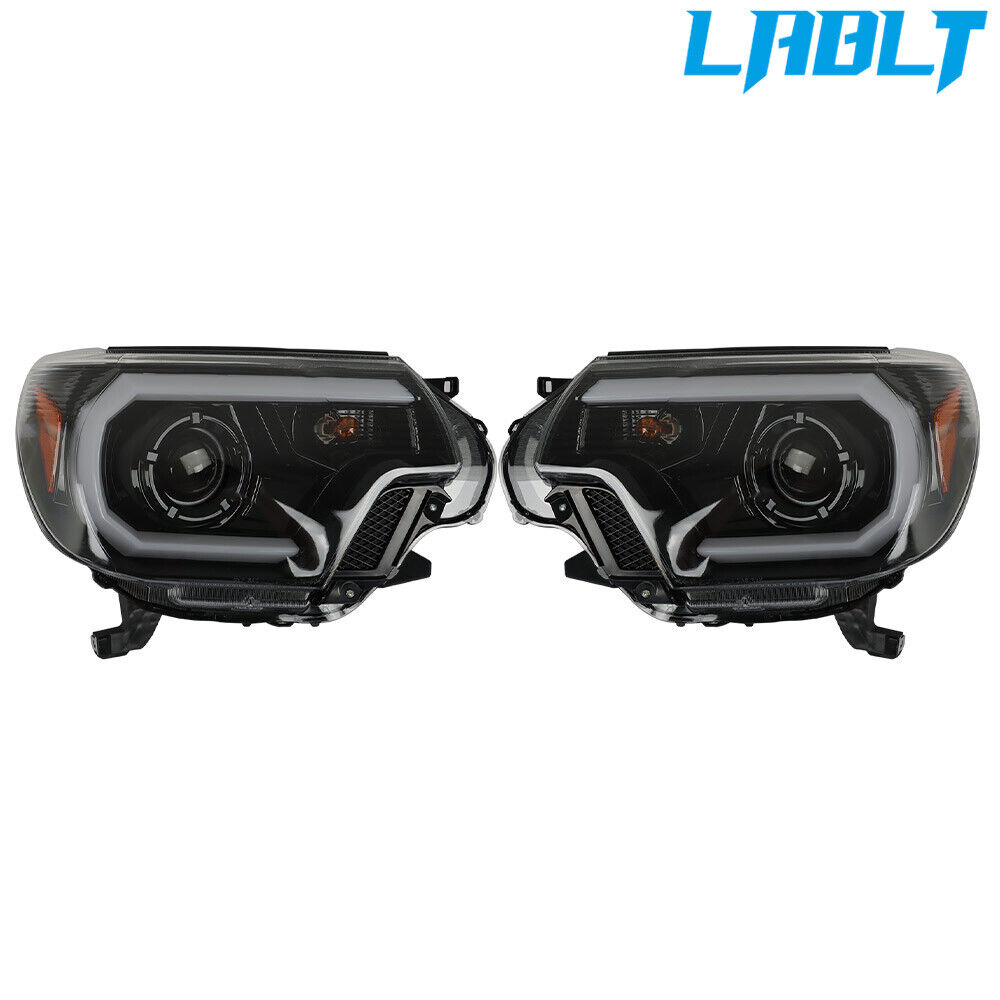 LABLT Pair of Black Lens Headlights w/LED Headlamps For 2012-2015 Toyota Tacoma