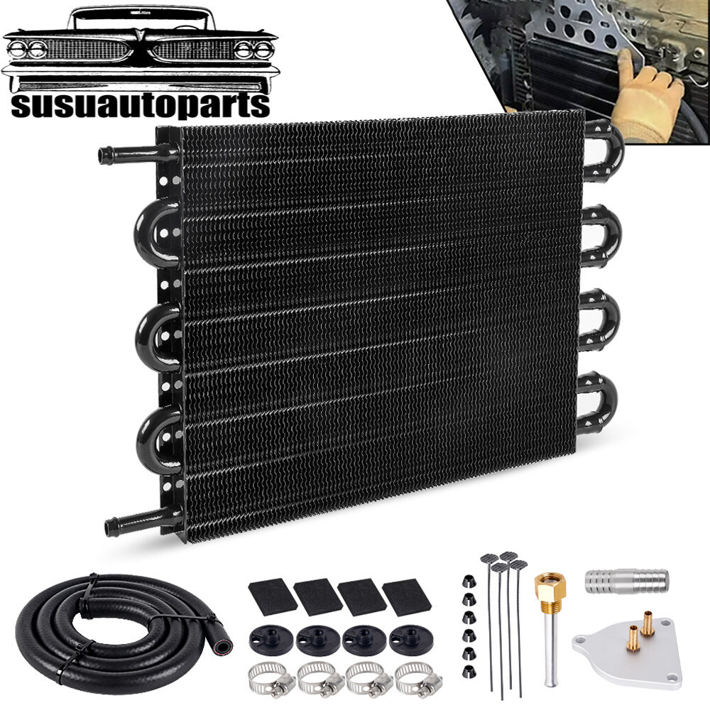 Universal 8 Rows Aluminum Remote Transmission Oil Cooler Radiator Converter Kit