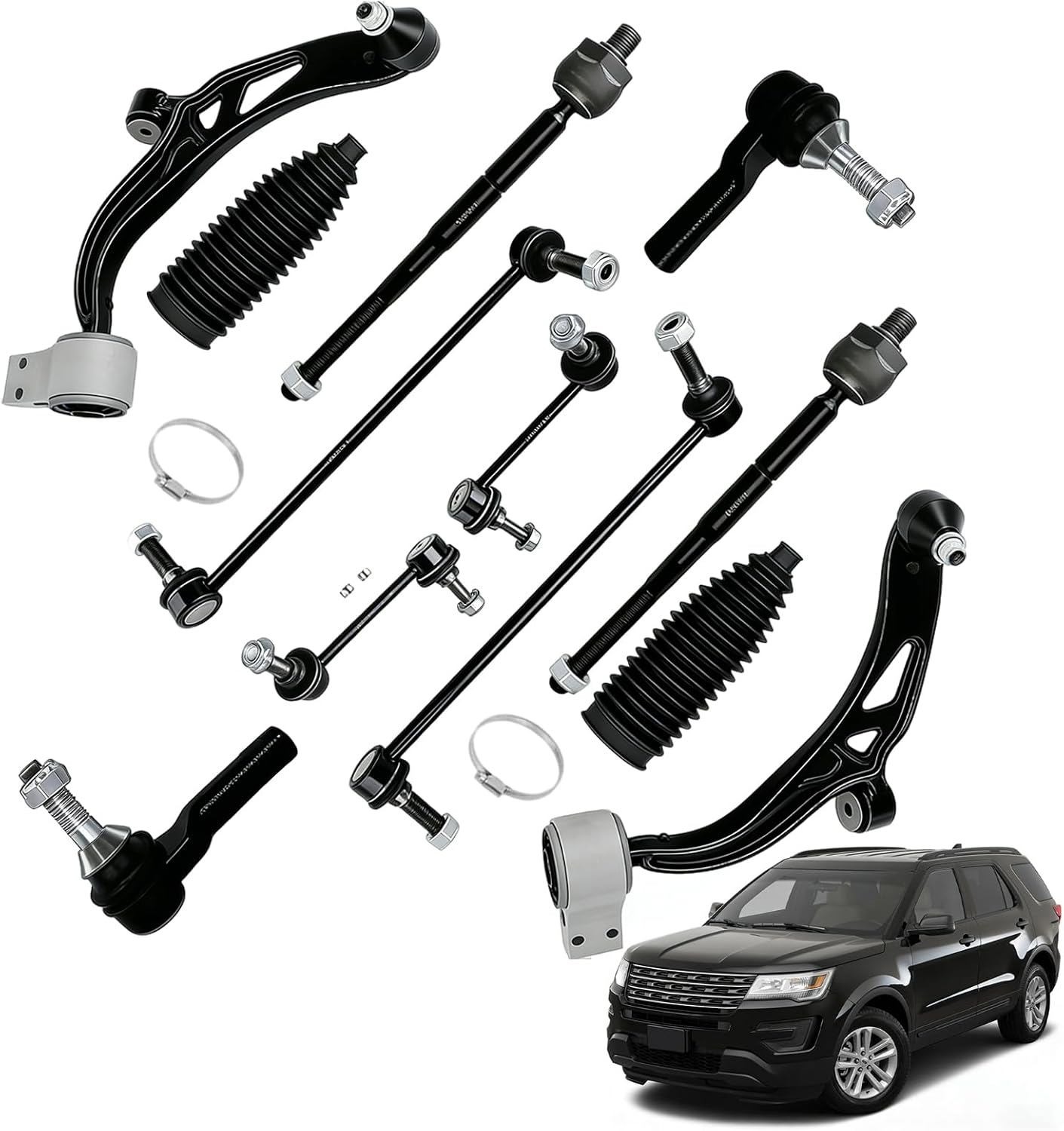 12PCS Front Lower Control Arm Ball Joint Tie Rod End For Ford Explorer 2011-2017