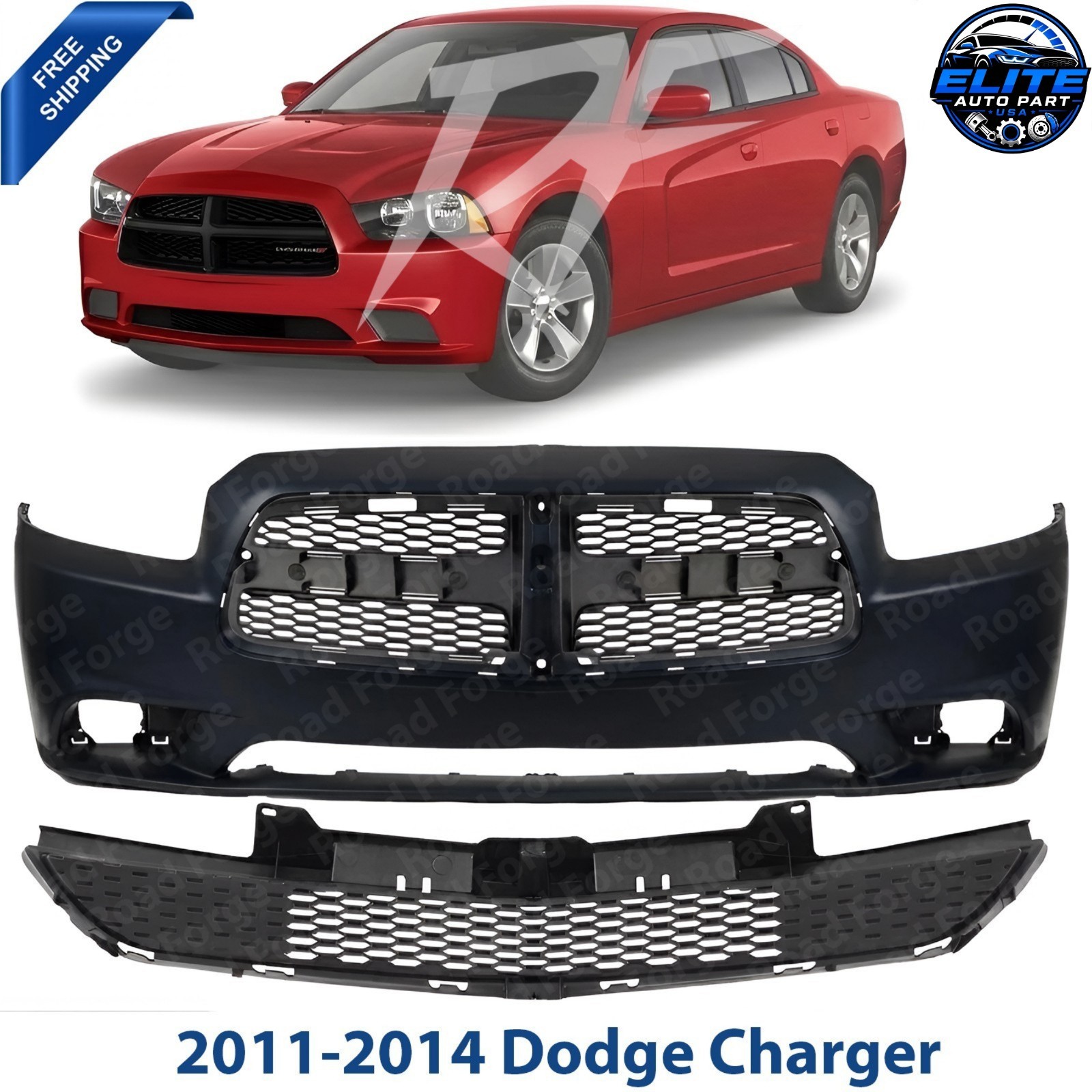 Front Bumper Cover Fascia & Grille Assembly Kit For 2011-2014 Dodge Charger