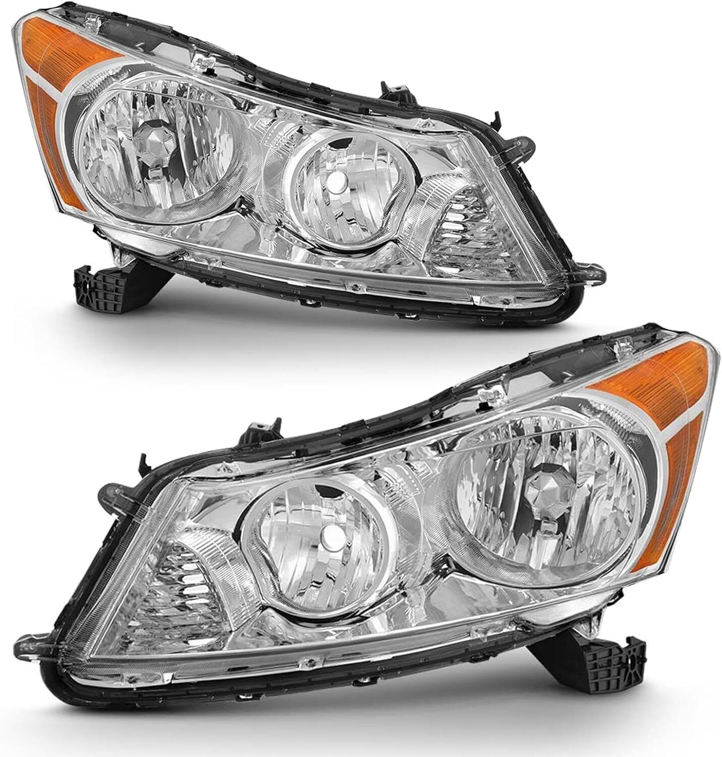Headlights Assembly Pair Fit For 2008-2012 Honda Accord Chrome Housing