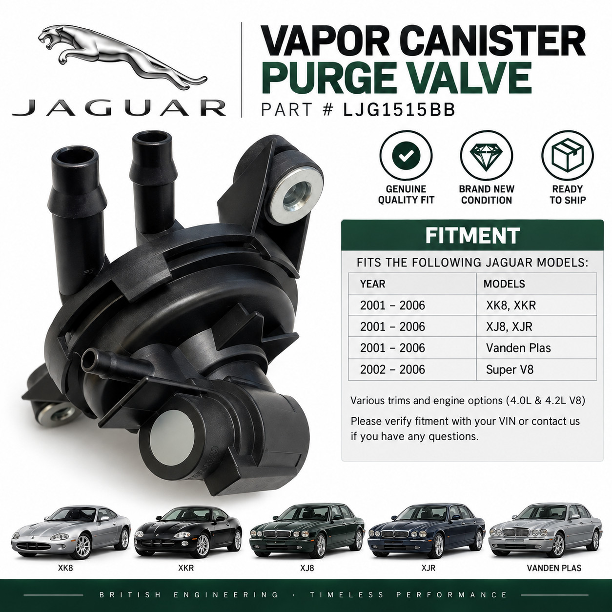 NEW GENUINE JAGUAR XK8 XKR PURGE VALVE FUEL VACUUM SOLENOID LJG1515BB
