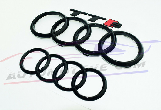 For AUDI TTS Gloss BLACK Emblem Grill Trunk Ring S Line quattro Badge 2011-2015
