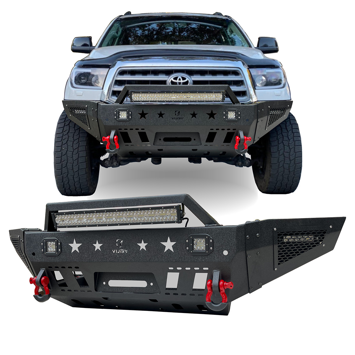 Vijay Fits for 2011-2016 Toyota Sequoia Black Bumper W/Winch Plate & LED Lights
