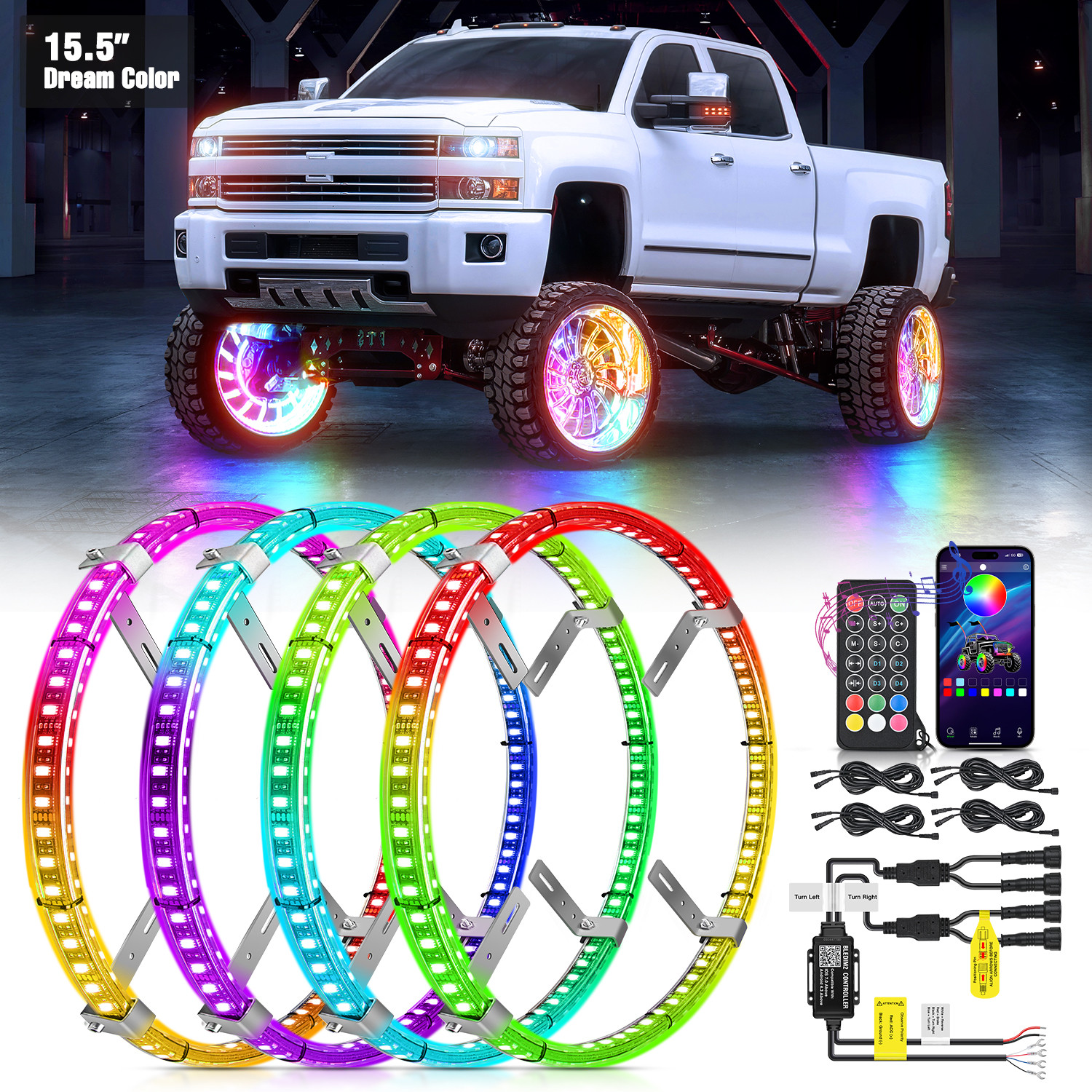 Nilight 4PCS 15.5inch Double Row Wheel Ring Lights Dream Color with APP Nilight 4PCS 15.5inch Double Row Wheel Ring Lights Dream Color with APP