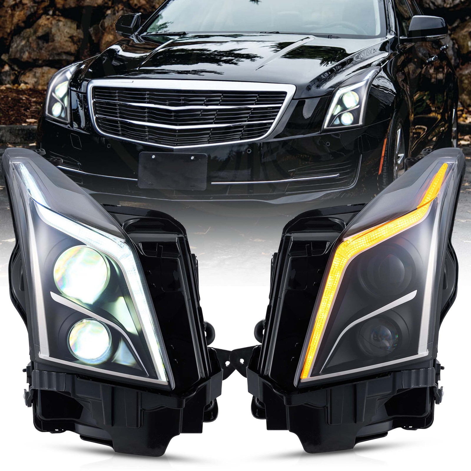 VLAND Projector LED Headlights For 2013-2018 Cadillac ATS Dynamic Animation Pair