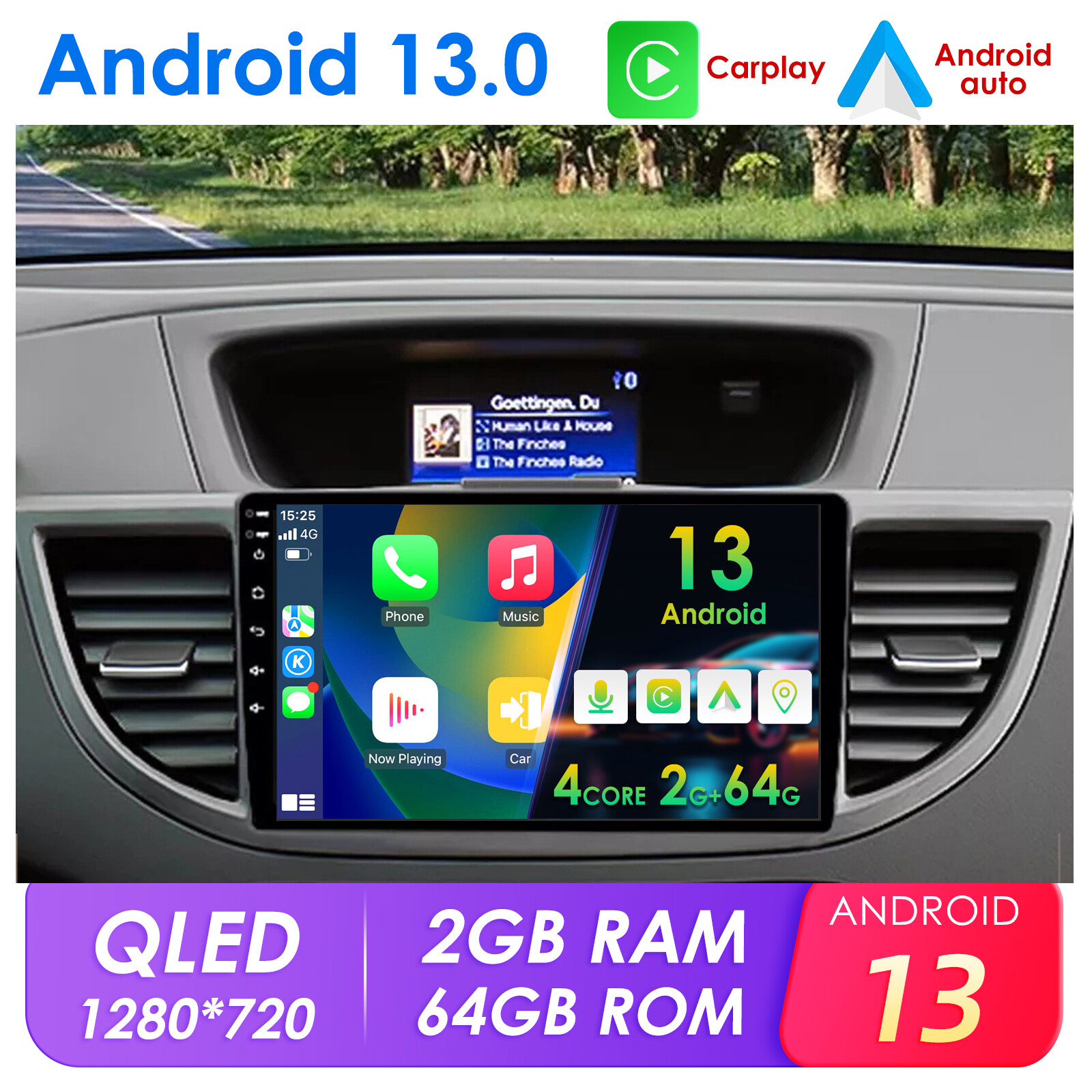 2+64GB FOR HONDA CRV 2012-2016 ANDROID 13 CAR STEREO RADIO GPS NAV APPLE CARPLAY
