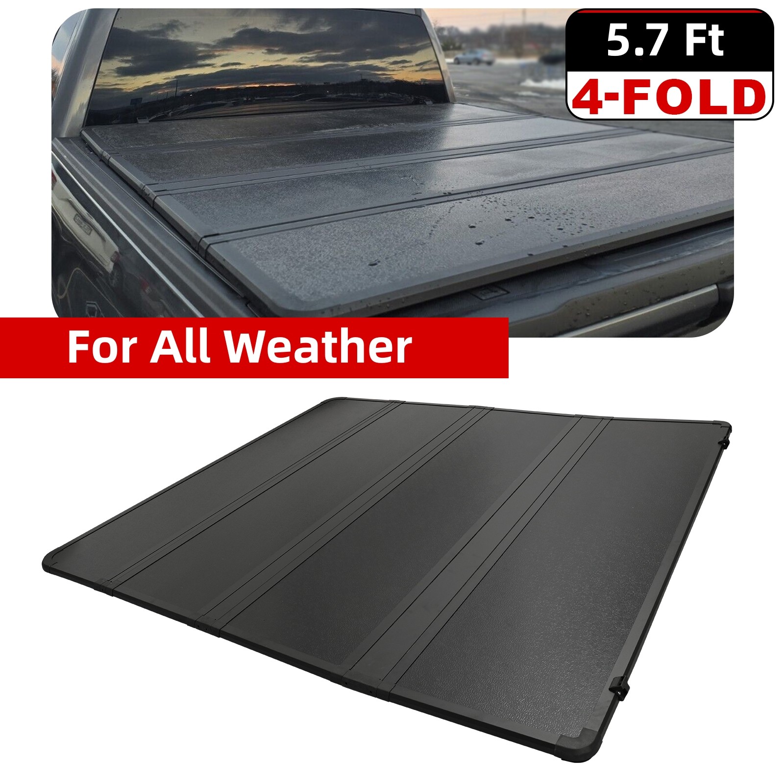 5.7/5.8FT 4Fold Hard Tonneau Truck Bed Cover W/LED For Dodge Ram 1500 2009-2025