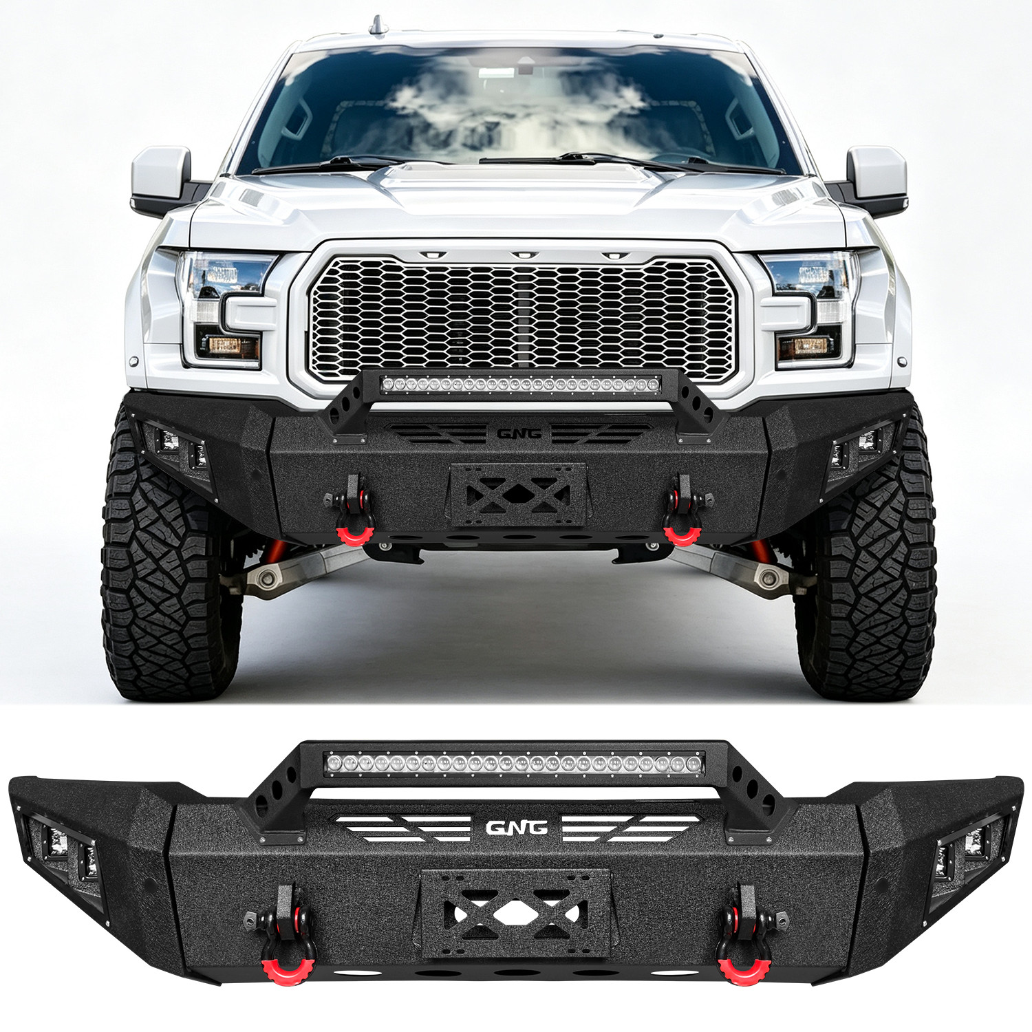 GNG Heavy Duty Front Bumper w/LED Light Bar Fits 2017-2020 Ford F-150 SVT Raptor