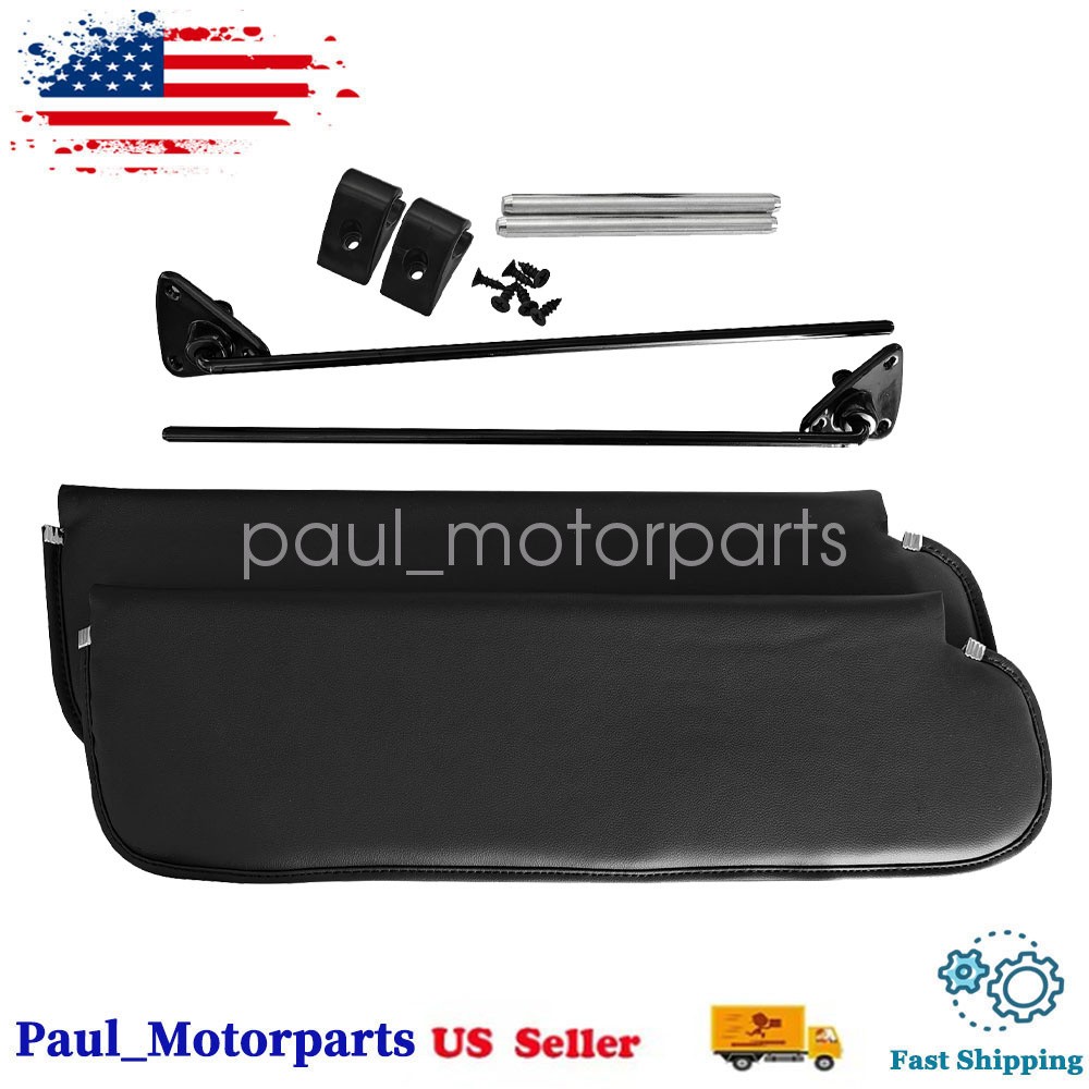 Fits 67-72 Chevy GMC Truck Black LH RH Sun Visors Complete Kit w/ Mount Brackets