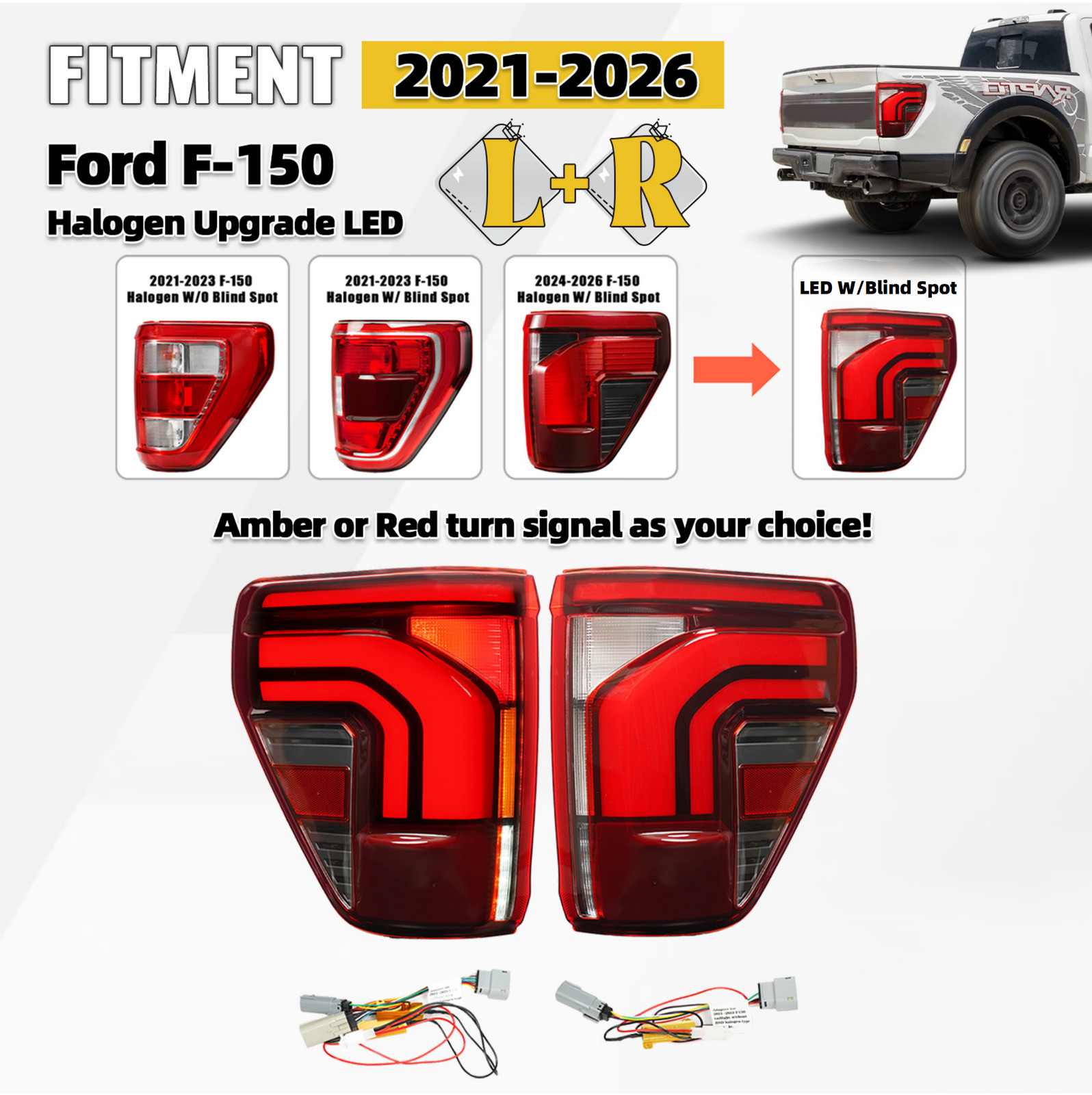Halogen Upgrade LED Tail Lights For 2021-2026 Ford F-150 Left+Right Brake Lamp Halogen Upgrade LED Tail Lights For 2021-2026 Ford F-150 Left+Right Brake Lamp