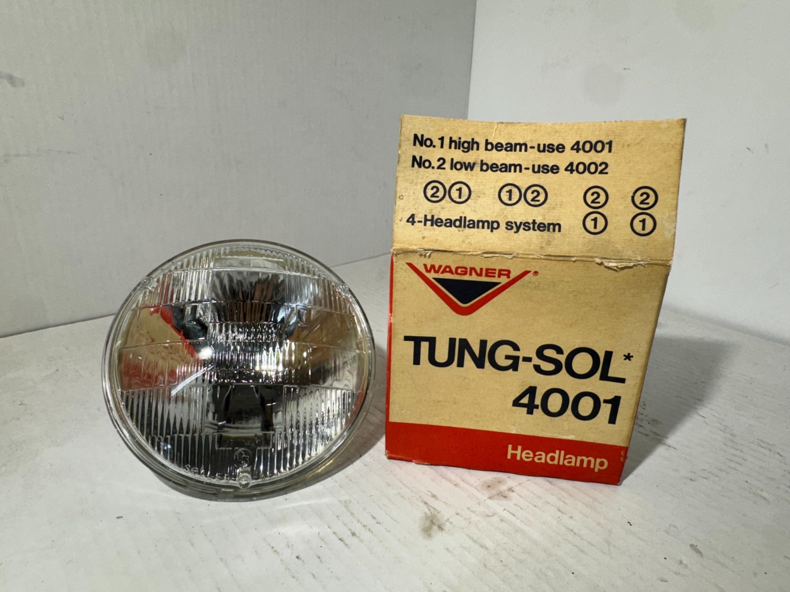 WAGNER TUNG-SOL Headlamp P/N 4001 High-Beam Headlight Vintage WAGNER TUNG-SOL Headlamp P/N 4001 High-Beam Headlight Vintage
