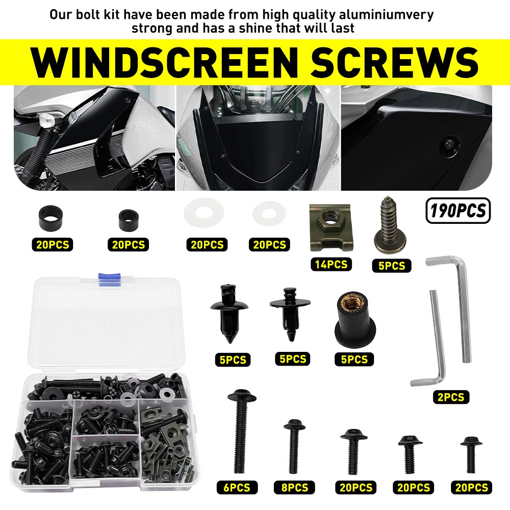 190X Fairing Bolts Kit Bodywork Screws for Yamaha YZF R6 R1 R6S YZF600R FZ6/R