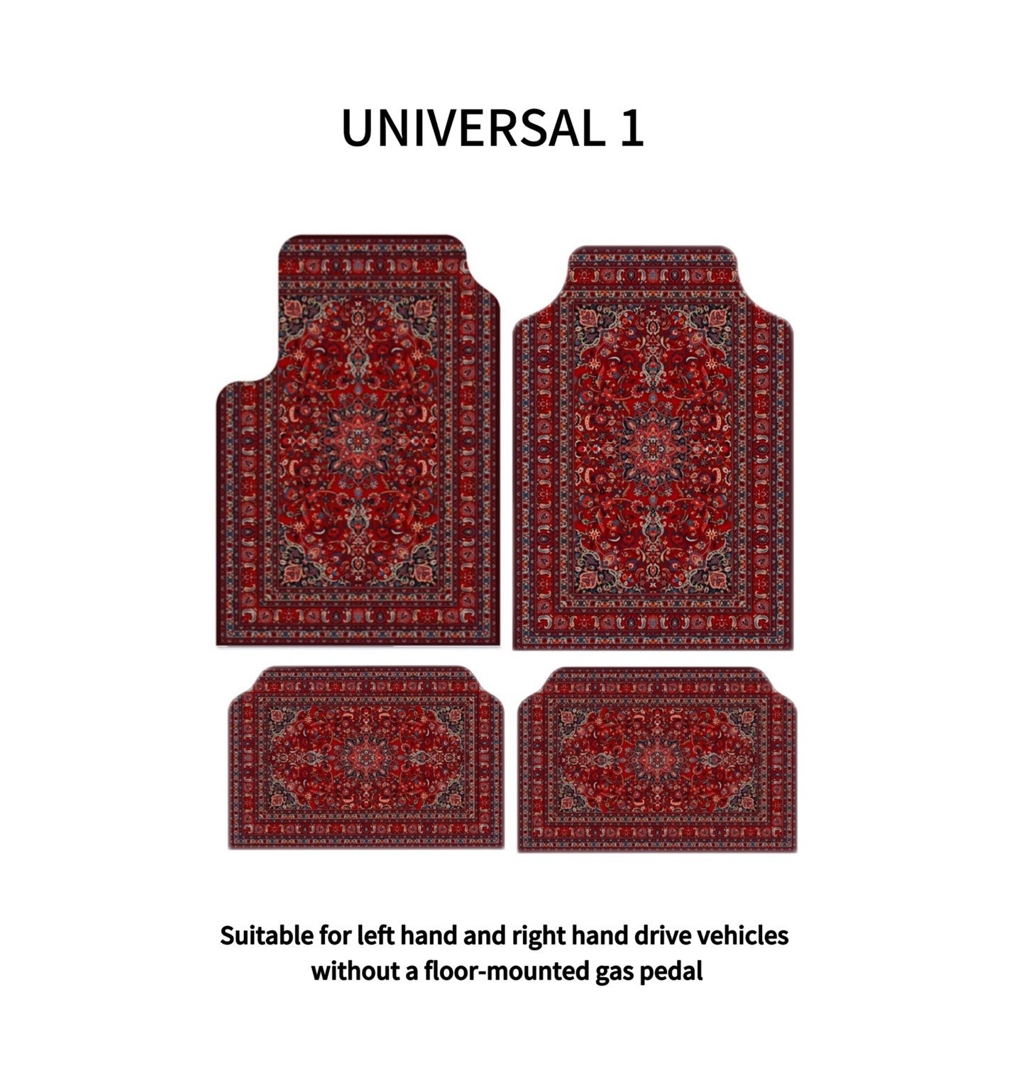 Zafraan Culture Persian Rug Car Floor Mats Red Universal V1 V2 4pc Set