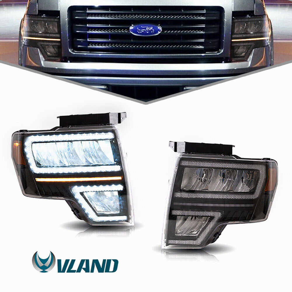 LH+RH Full LED Reflector Headlights Sequential Signal For 2009-2014 Ford F-150
