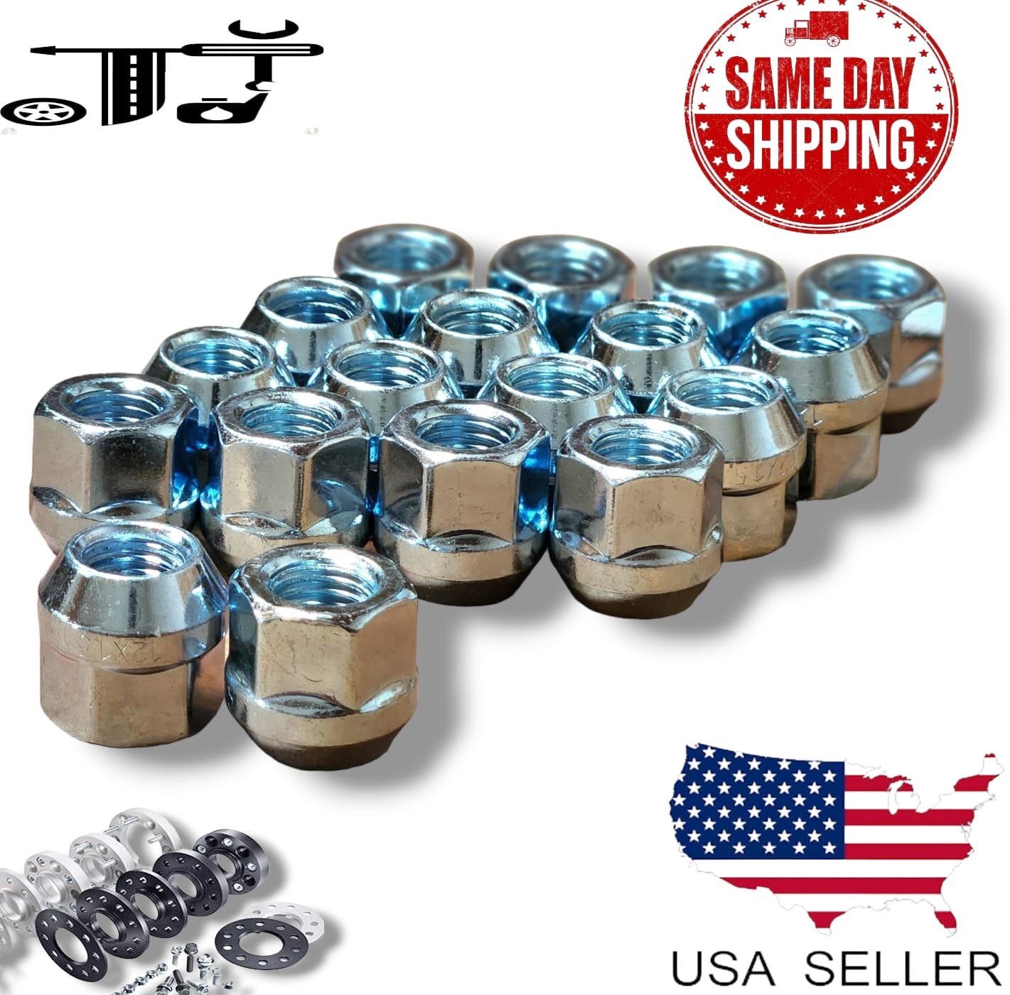 24Pc Chrome 7/16-20 Acorn Open End Lug Nut 3/4