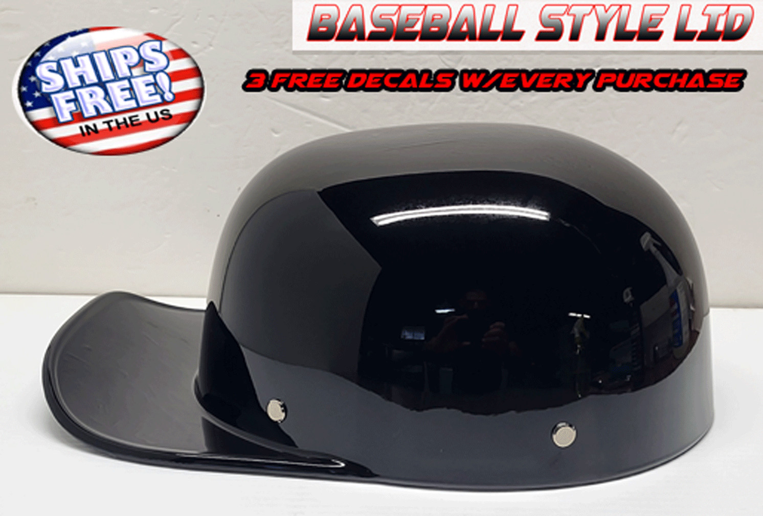 BASEBALL STYLE HELMET GLOSS BLACK   LOW PROFILE BIKER MOTORCYCLE NOVELTY LID
