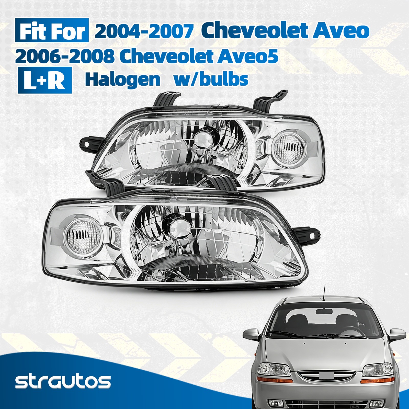 For 2004-2007 Chevy Aveo 2006-2008 Aveo5 Halogen Headlights Left +Right w/ bulbs