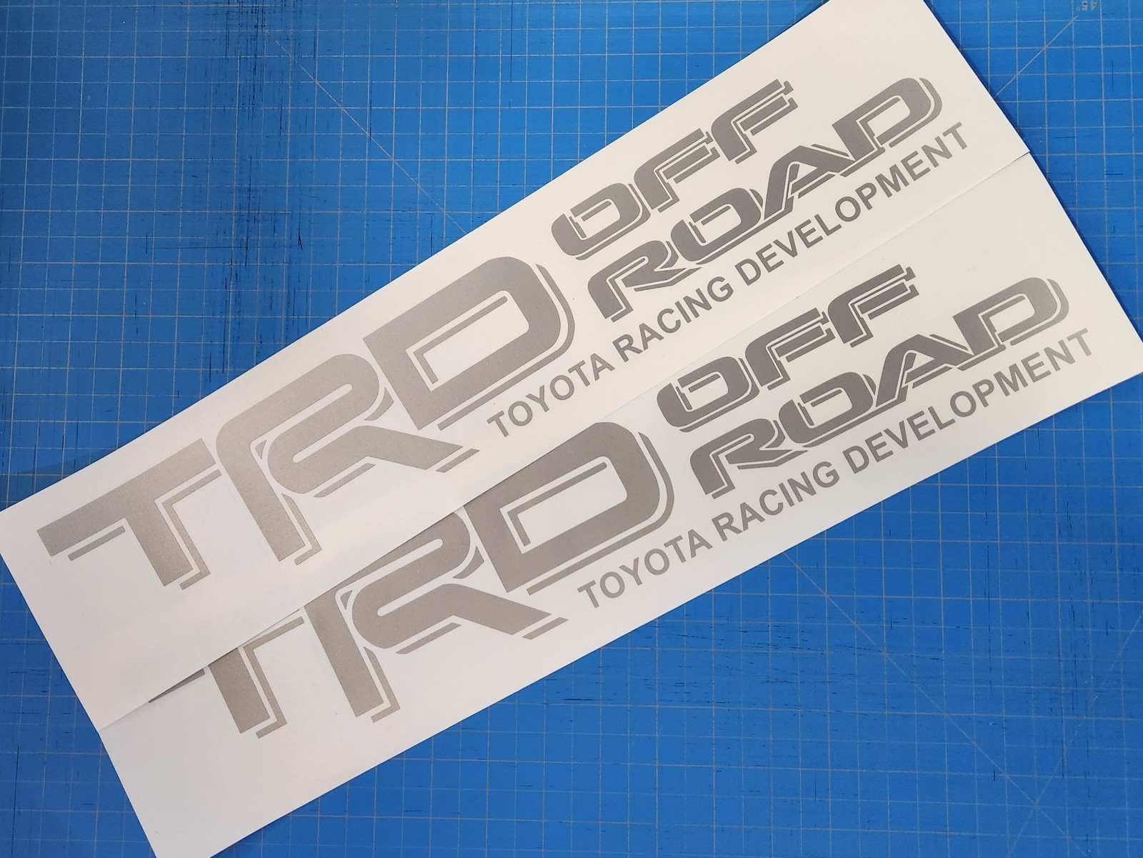 (2) TRD OFF ROAD Decals Stickers Silver Vinyl Toyota Tacoma Tundra 4x4 4Runner