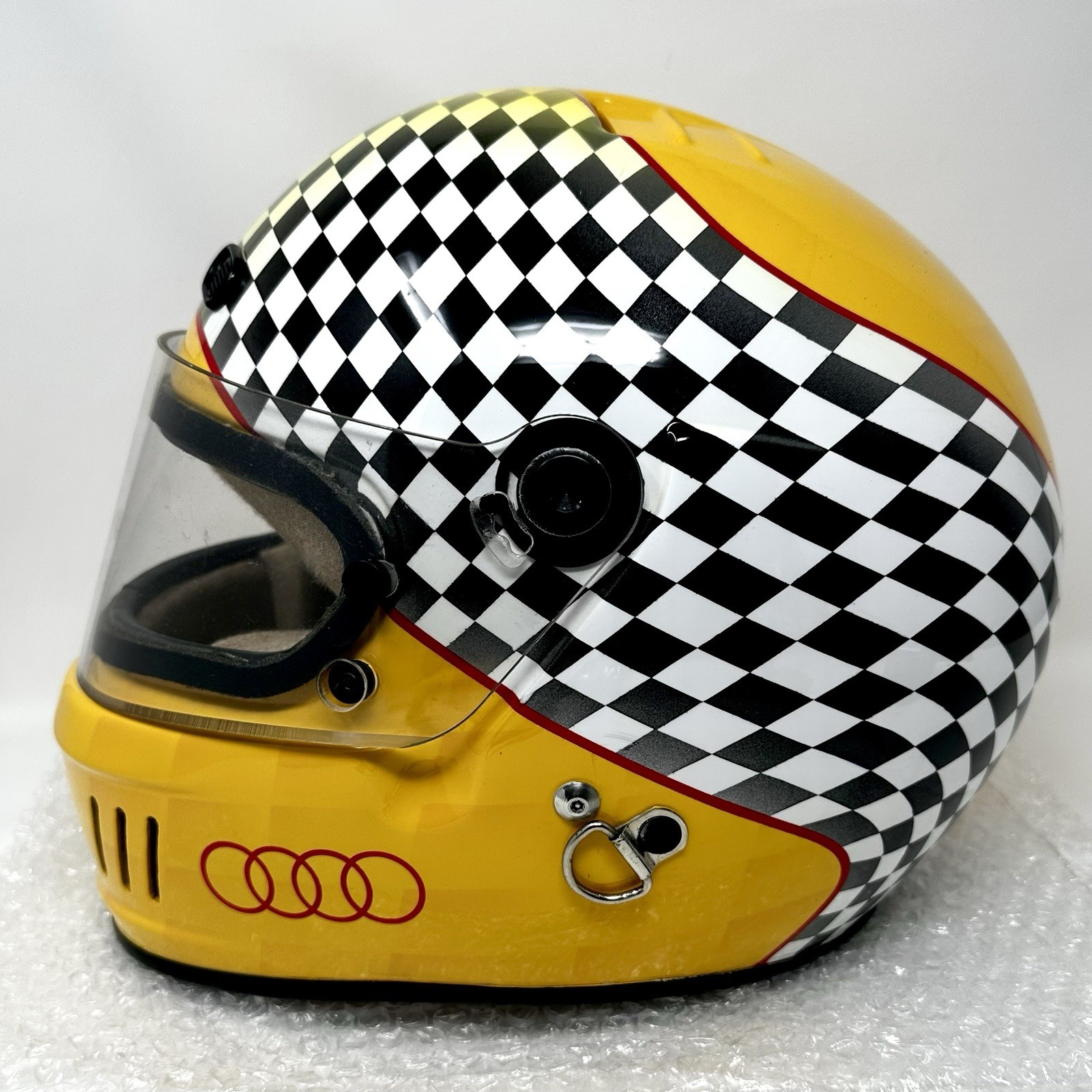 RARE AUDI RACING HELMET CUSTOM Trophy Tribute Yellow Checkered (BELL SPORT II 2)